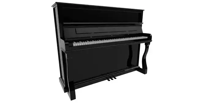 High Poly Yamaha Black Gloss Upright Piano 3D model