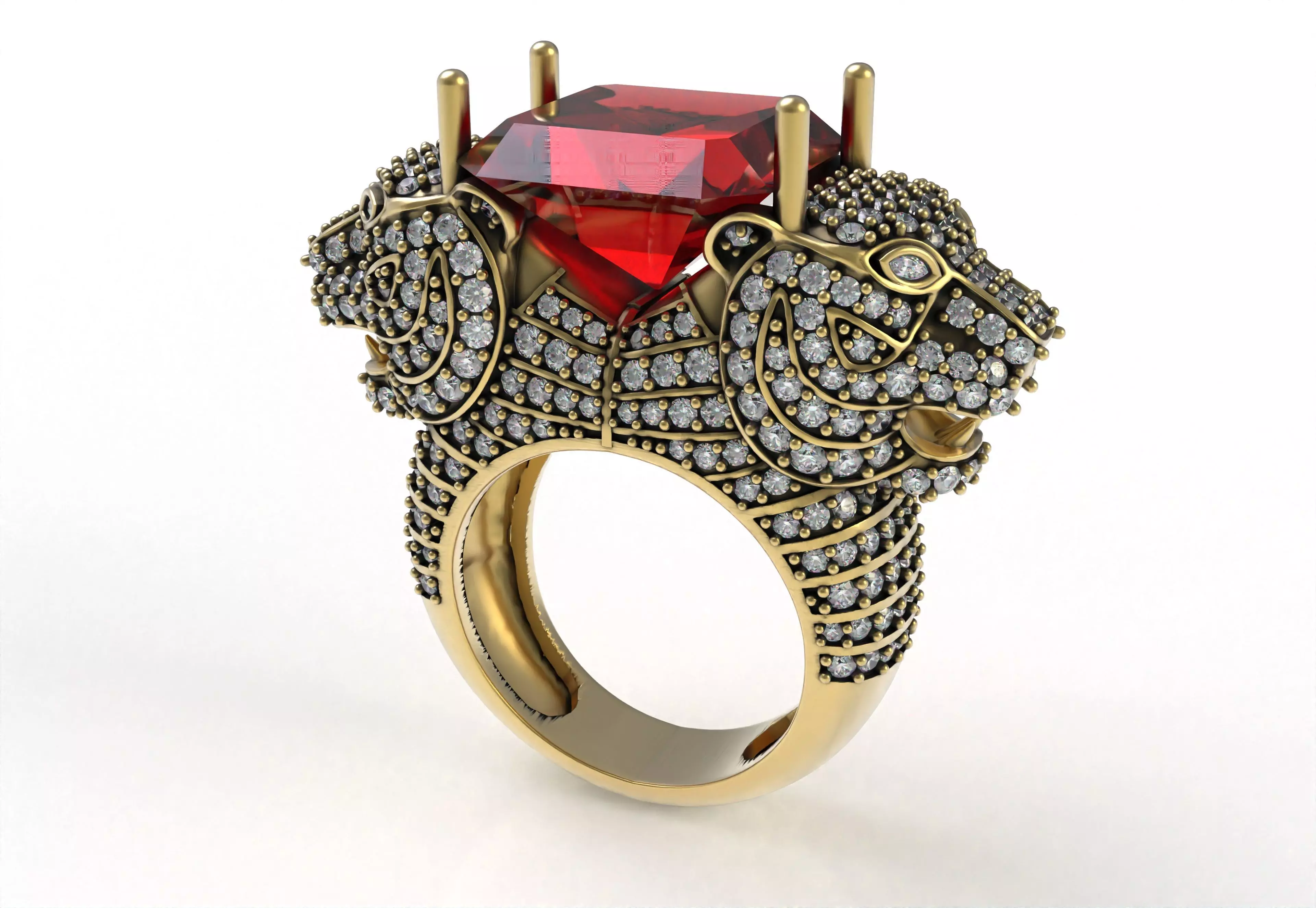 Double Panther Colored Stones Ring 3D print model
