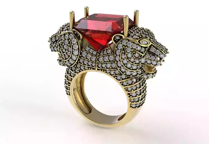 Double Panther Colored Stones Ring
