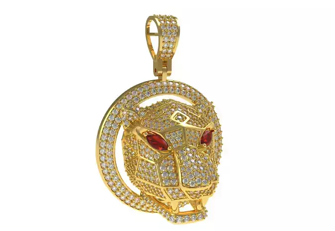Panther Head with Ring Diamond Pendant
