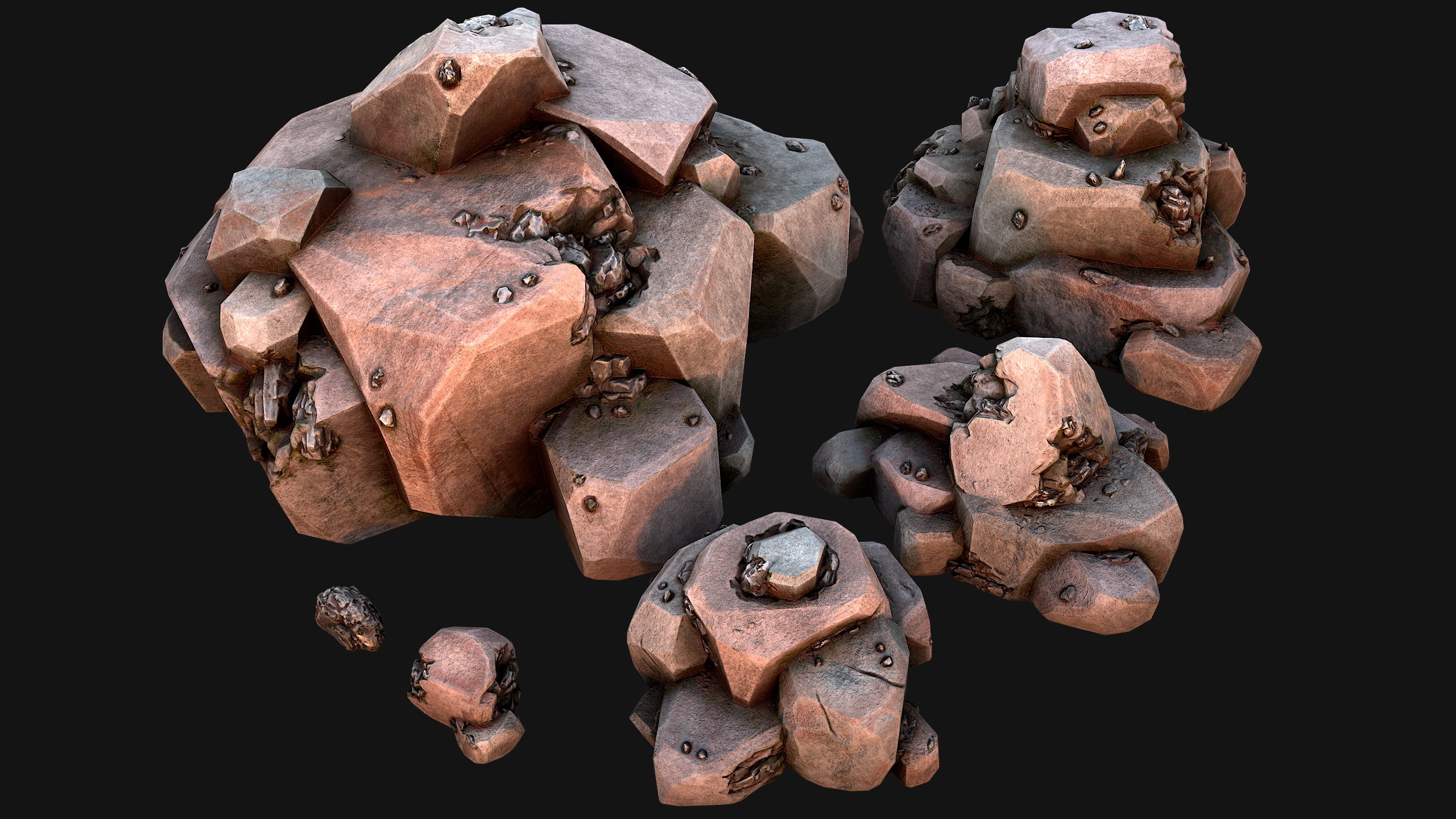 Stones and Rocks Iron Ore Mineral Low-poly 3D model_8