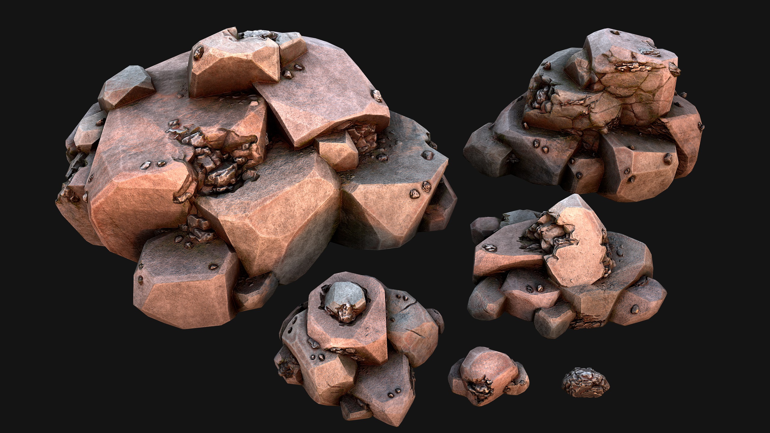 Stones and Rocks Iron Ore Mineral Low-poly 3D model_9
