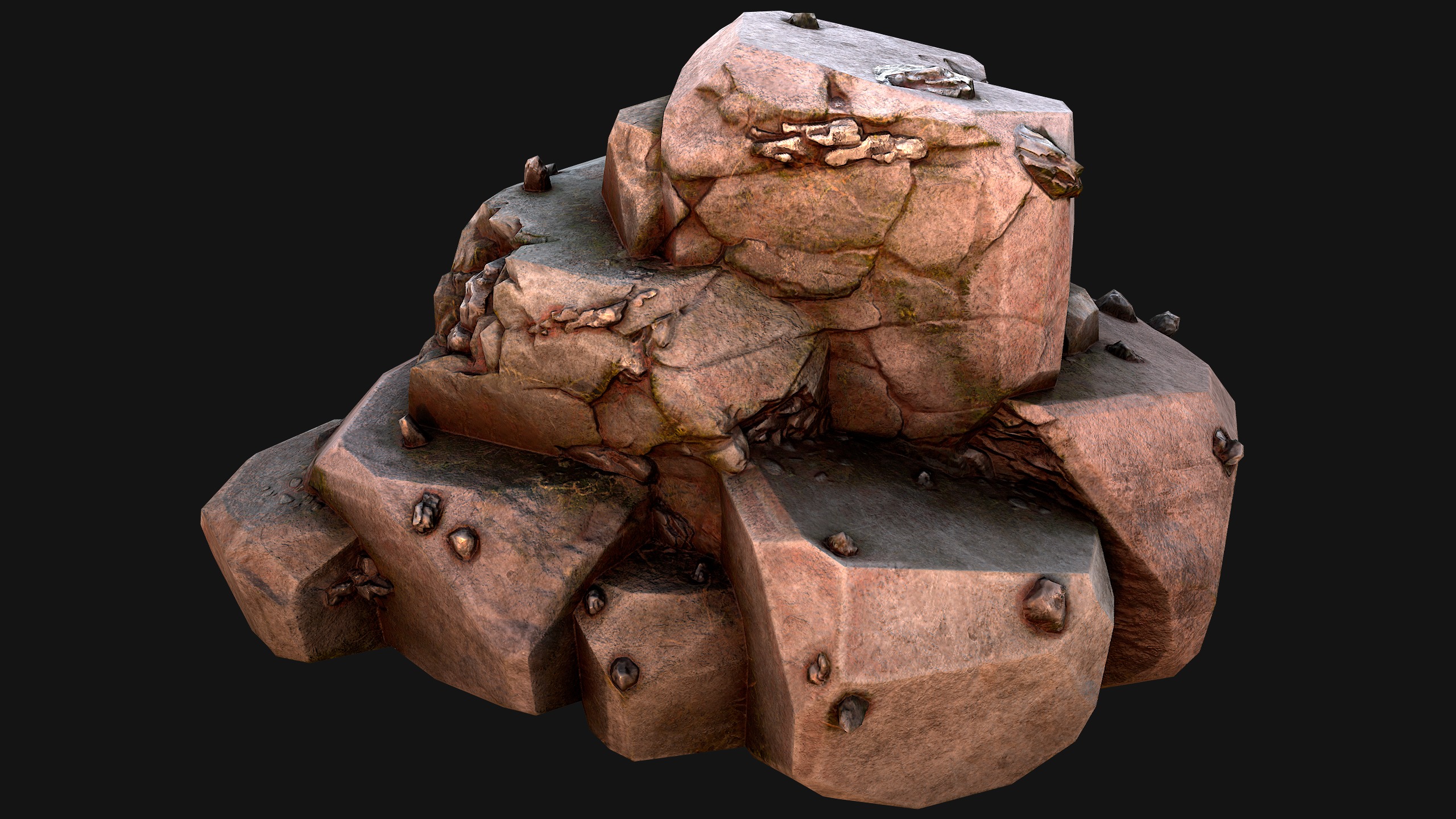 Stones and Rocks Iron Ore Mineral Low-poly 3D model_11