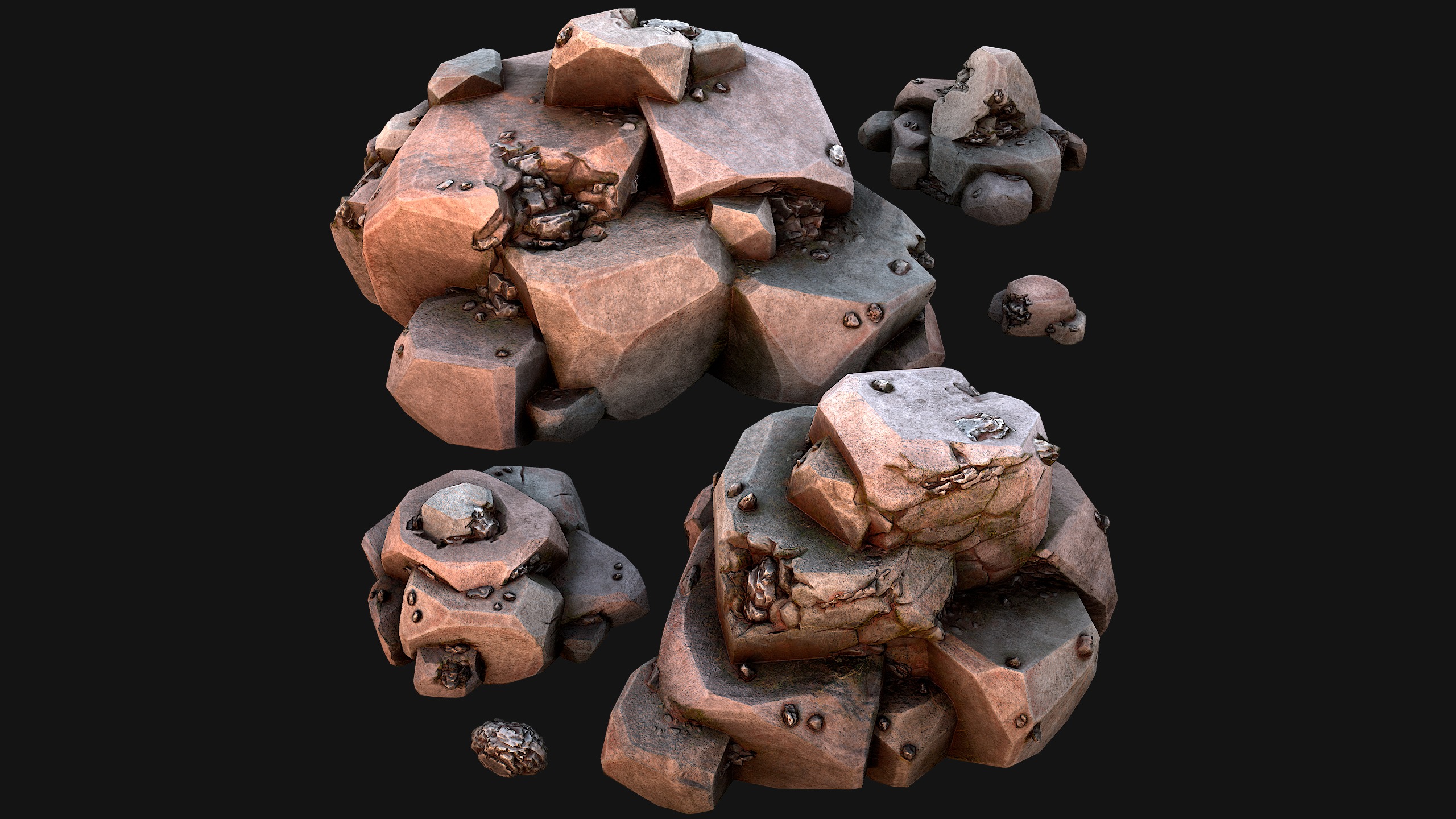 Stones and Rocks Iron Ore Mineral Low-poly 3D model_5