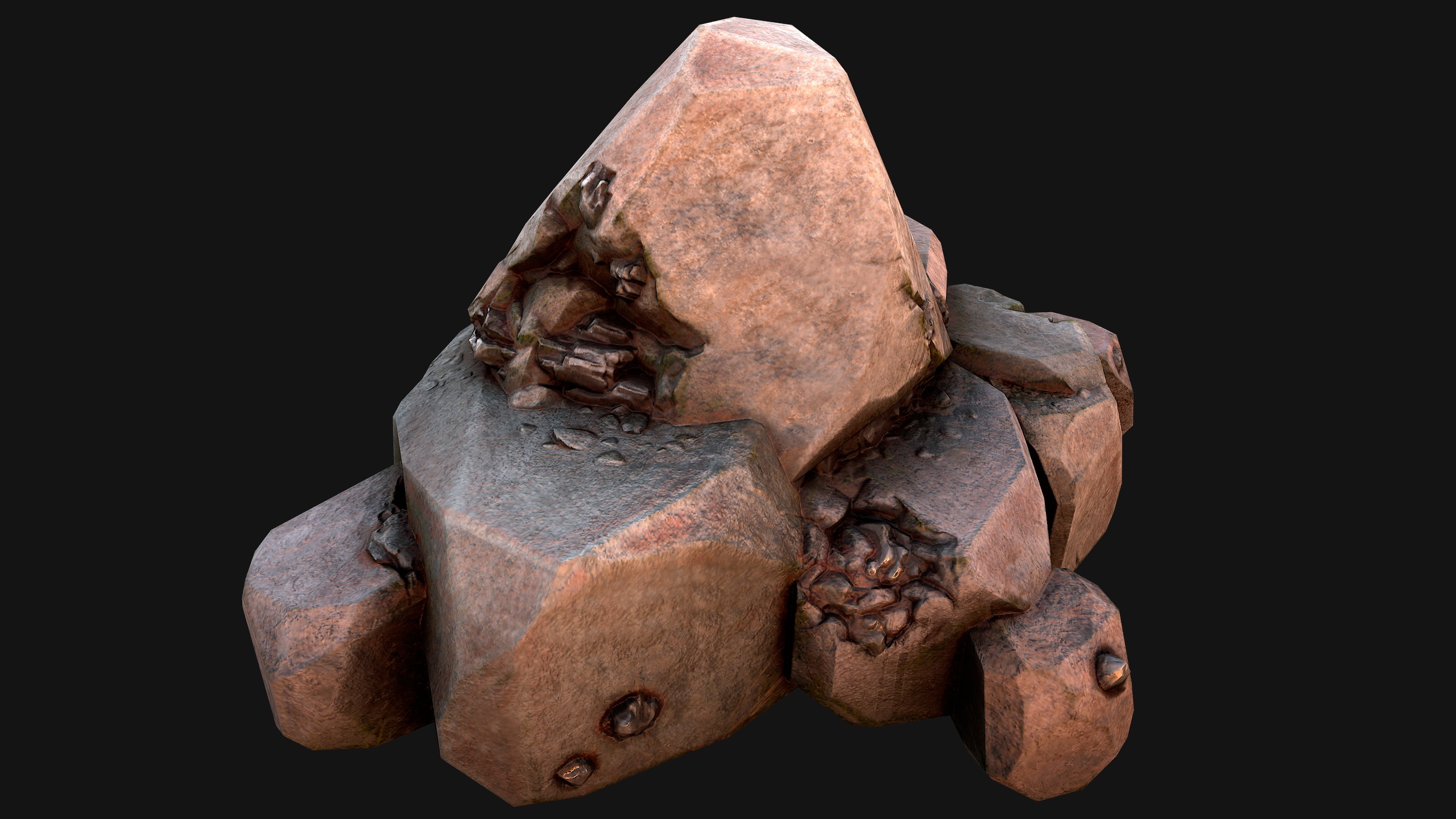 Stones and Rocks Iron Ore Mineral Low-poly 3D model_12
