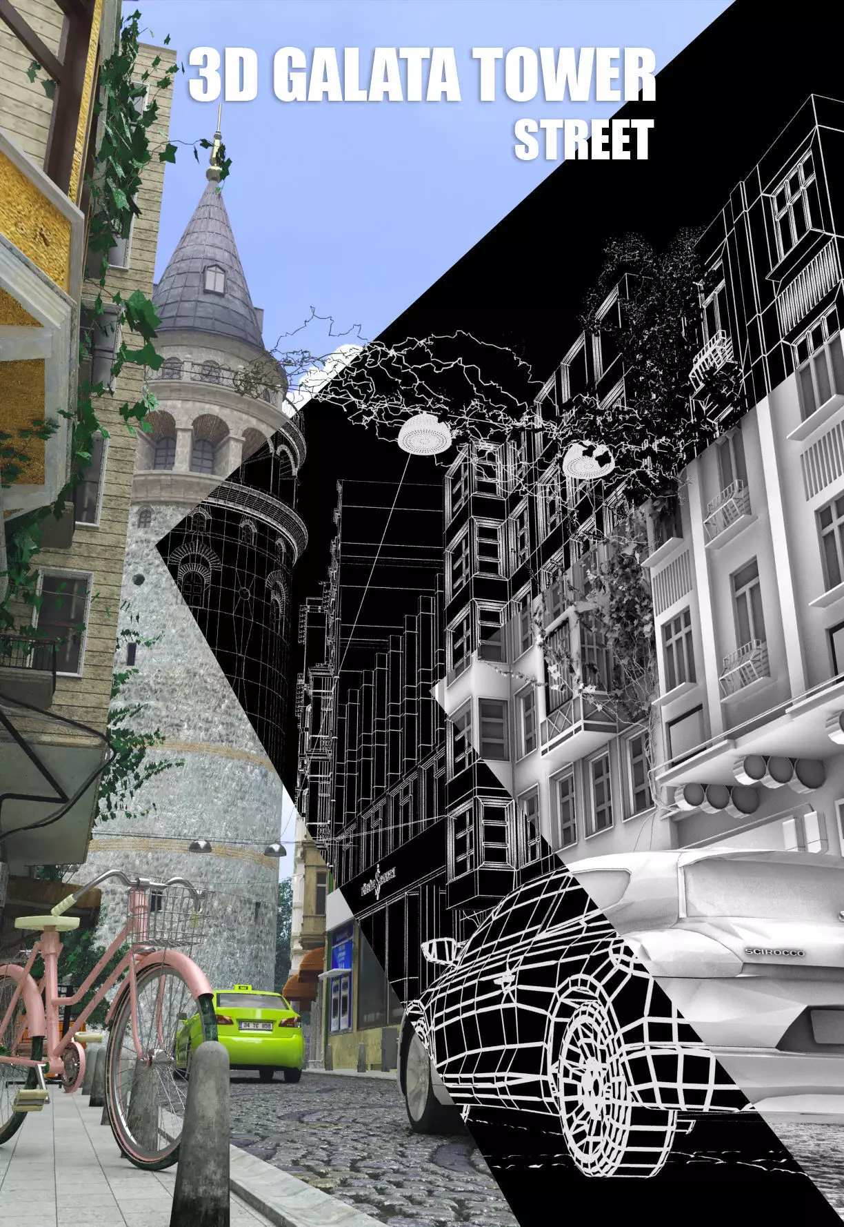 Galata Tower Street istanbul 3D model_0