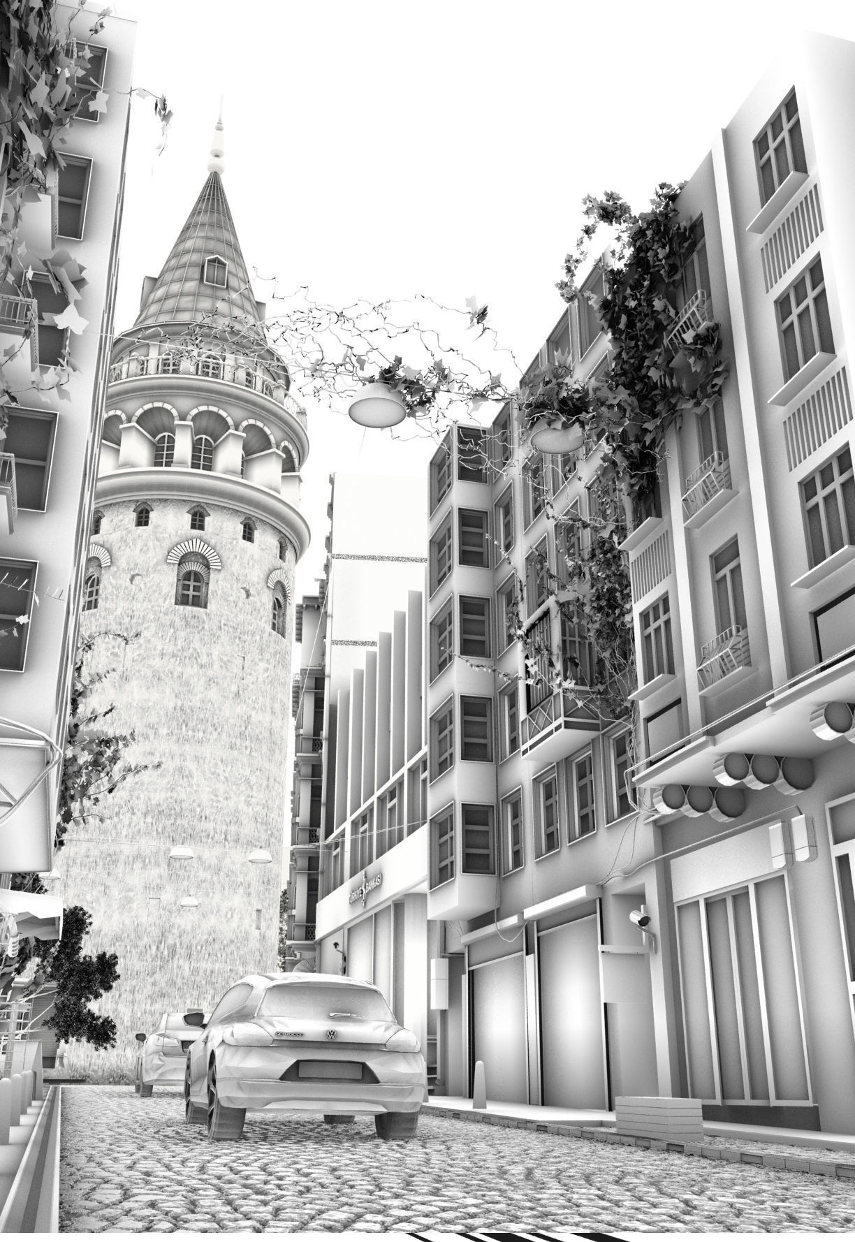 Galata Tower Street istanbul 3D model_8