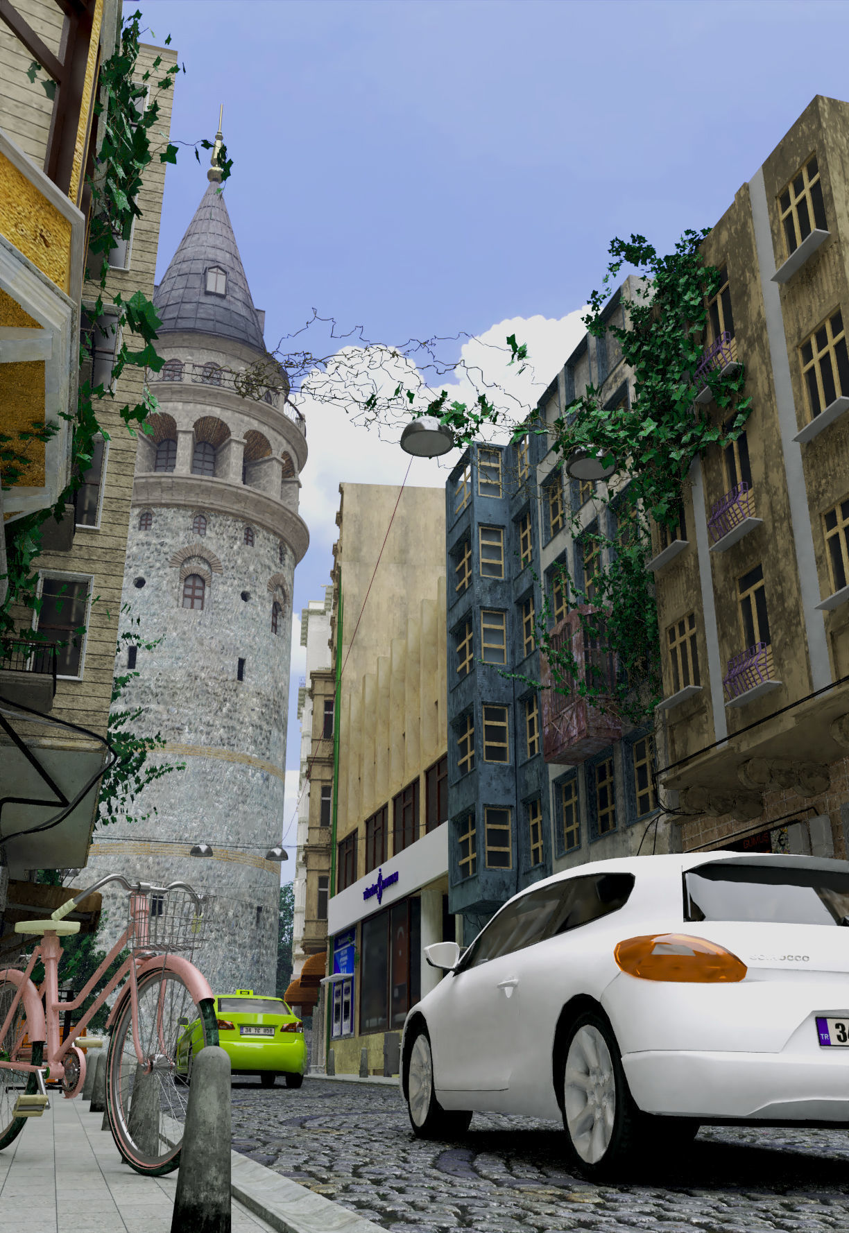 Galata Tower Street istanbul 3D model_6