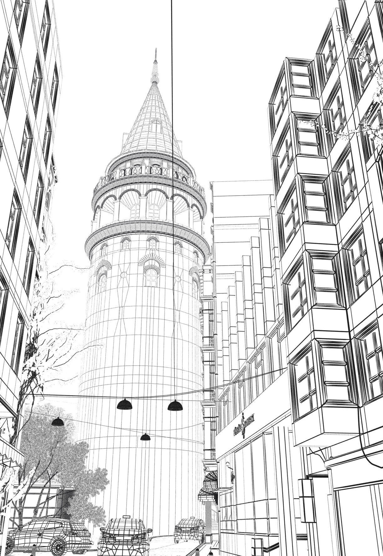 Galata Tower Street istanbul 3D model_10