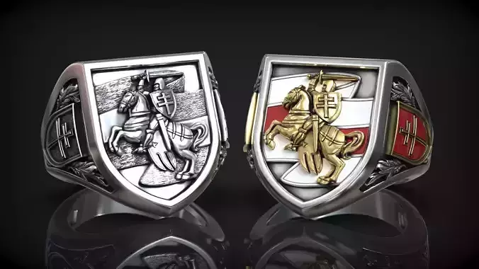 Pogonya Medieval Emblem Knight Cross Crusader Enamel Signet