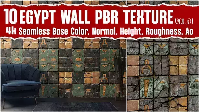10 Egypt wall VOL01 4K Seamless PNG PBR Textures