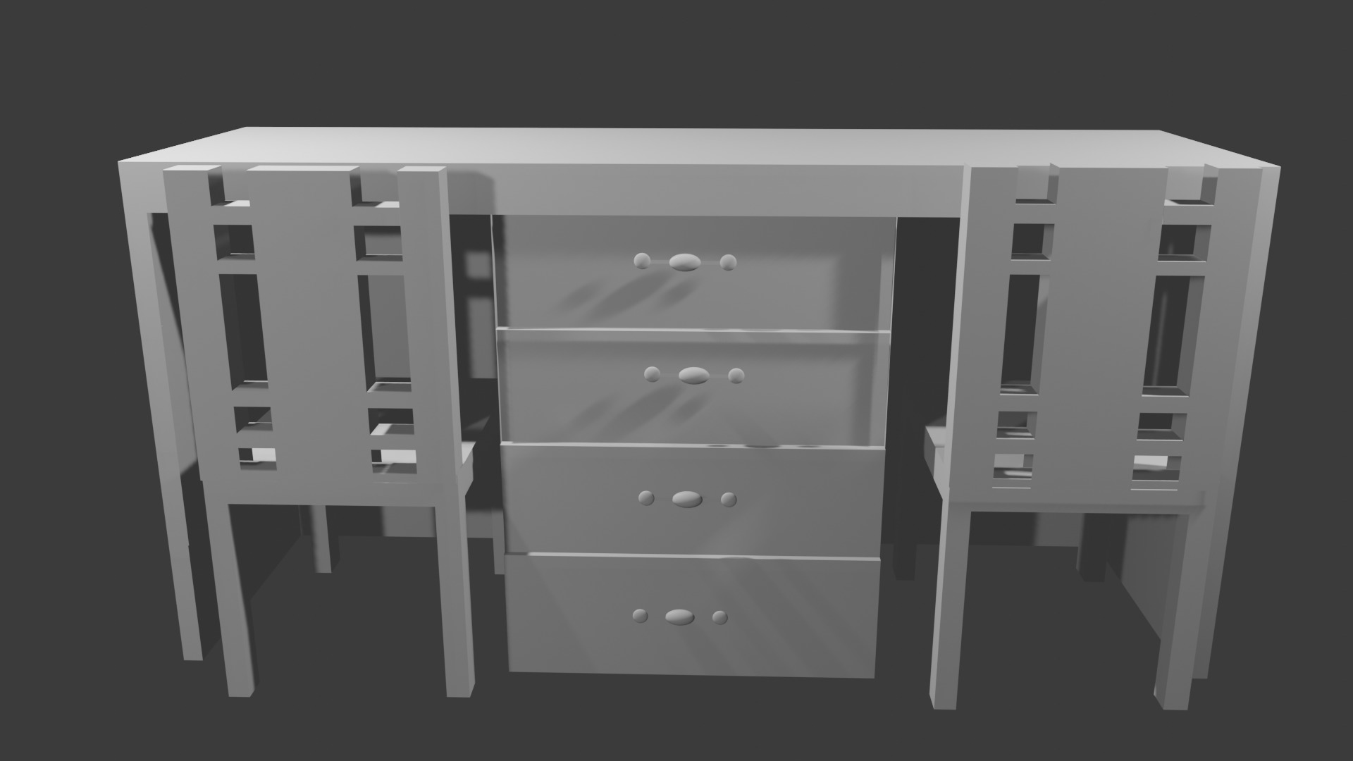 Desk with 2 chairs  Low-poly 3D model_1