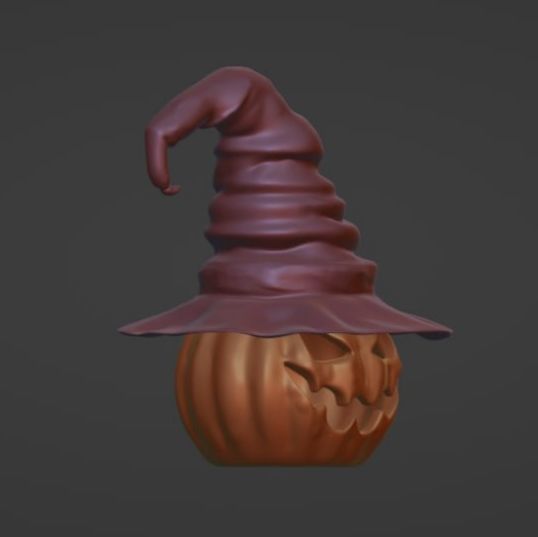 Pumpkin in a witch hat 3D print model_4