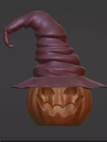 Pumpkin in a witch hat 3D print model_0