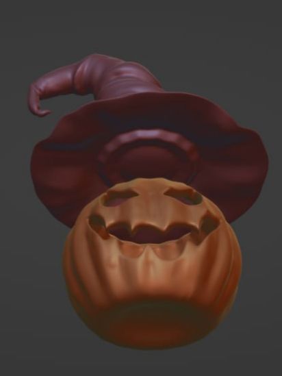 Pumpkin in a witch hat 3D print model_1