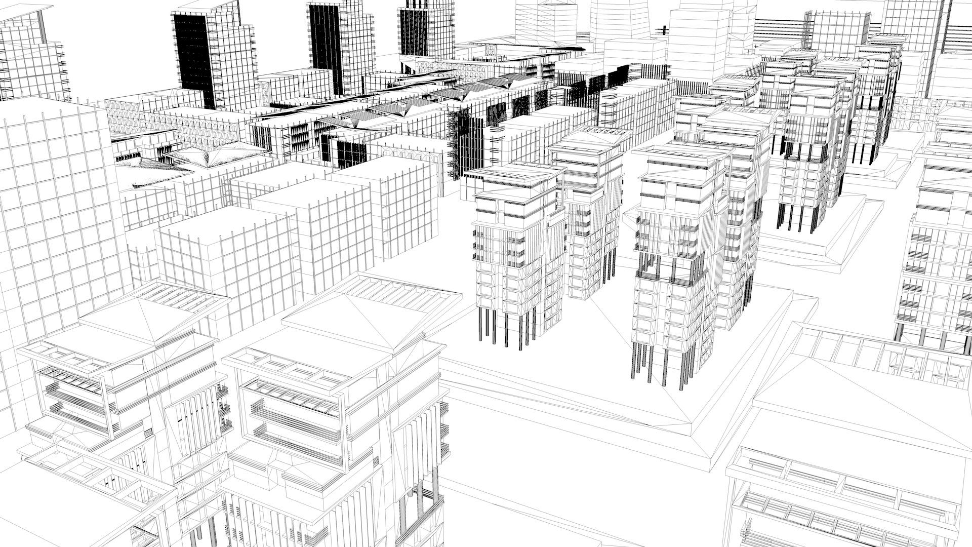 Urban highrise building ancillary building commercial building 3D model_9