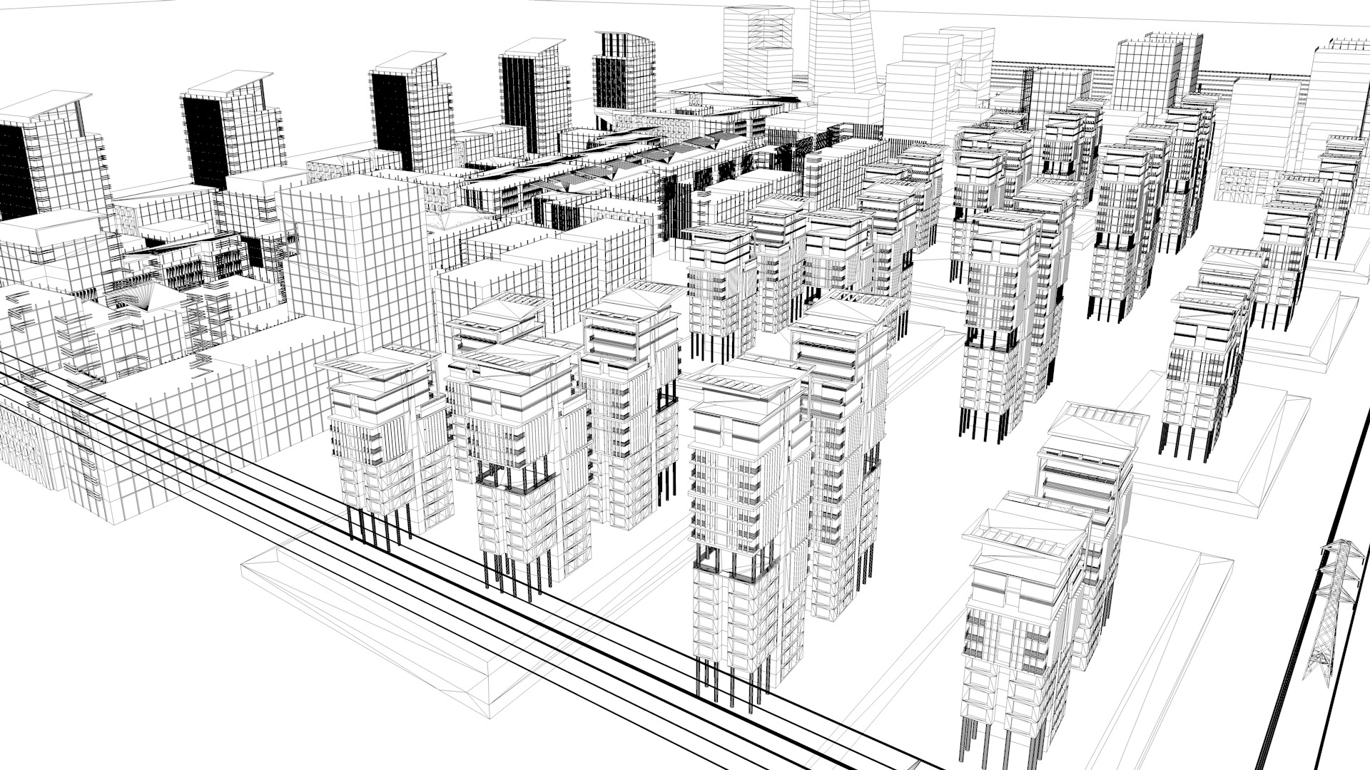 Urban highrise building ancillary building commercial building 3D model_11