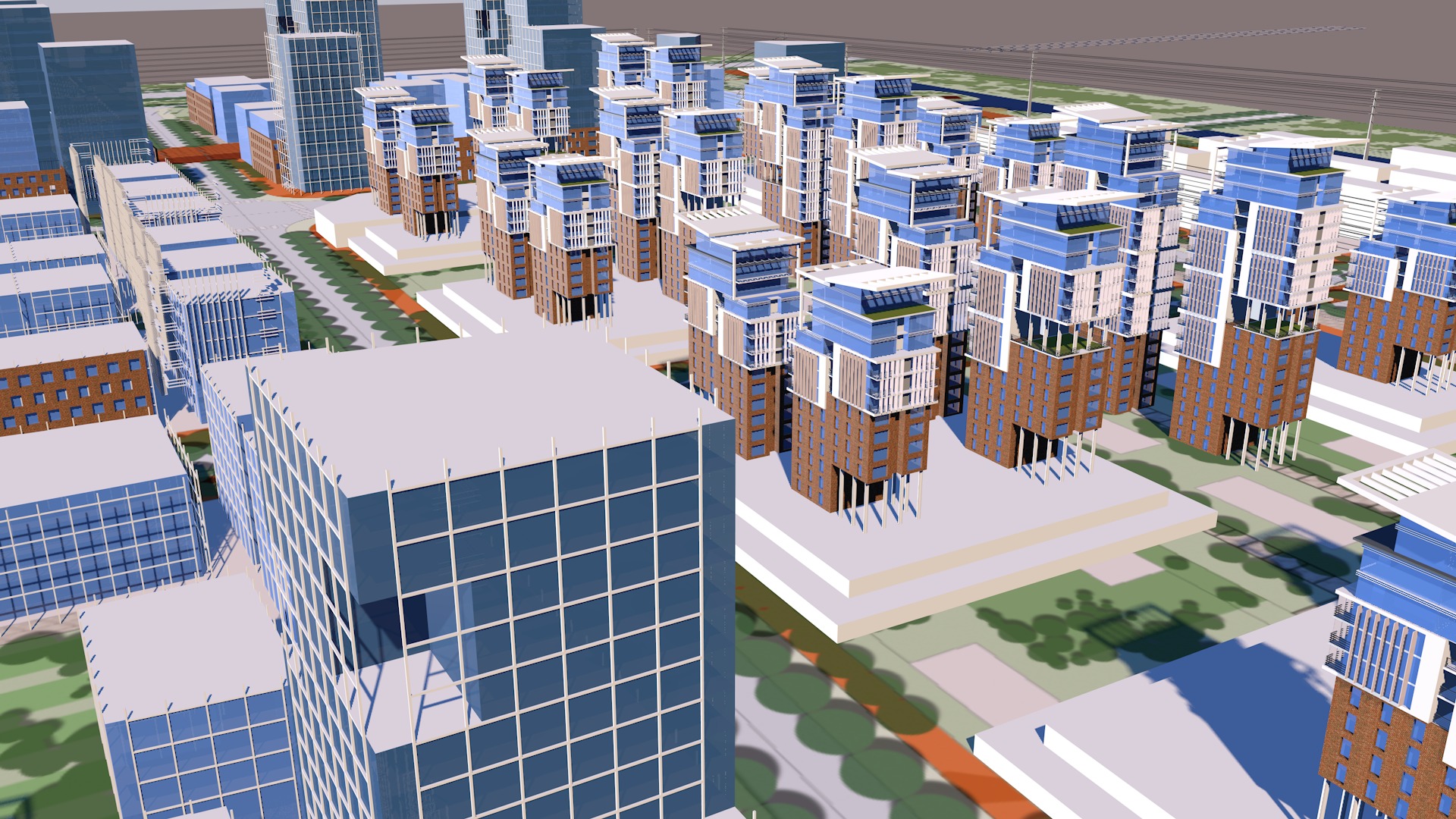 Urban highrise building ancillary building commercial building 3D model_7