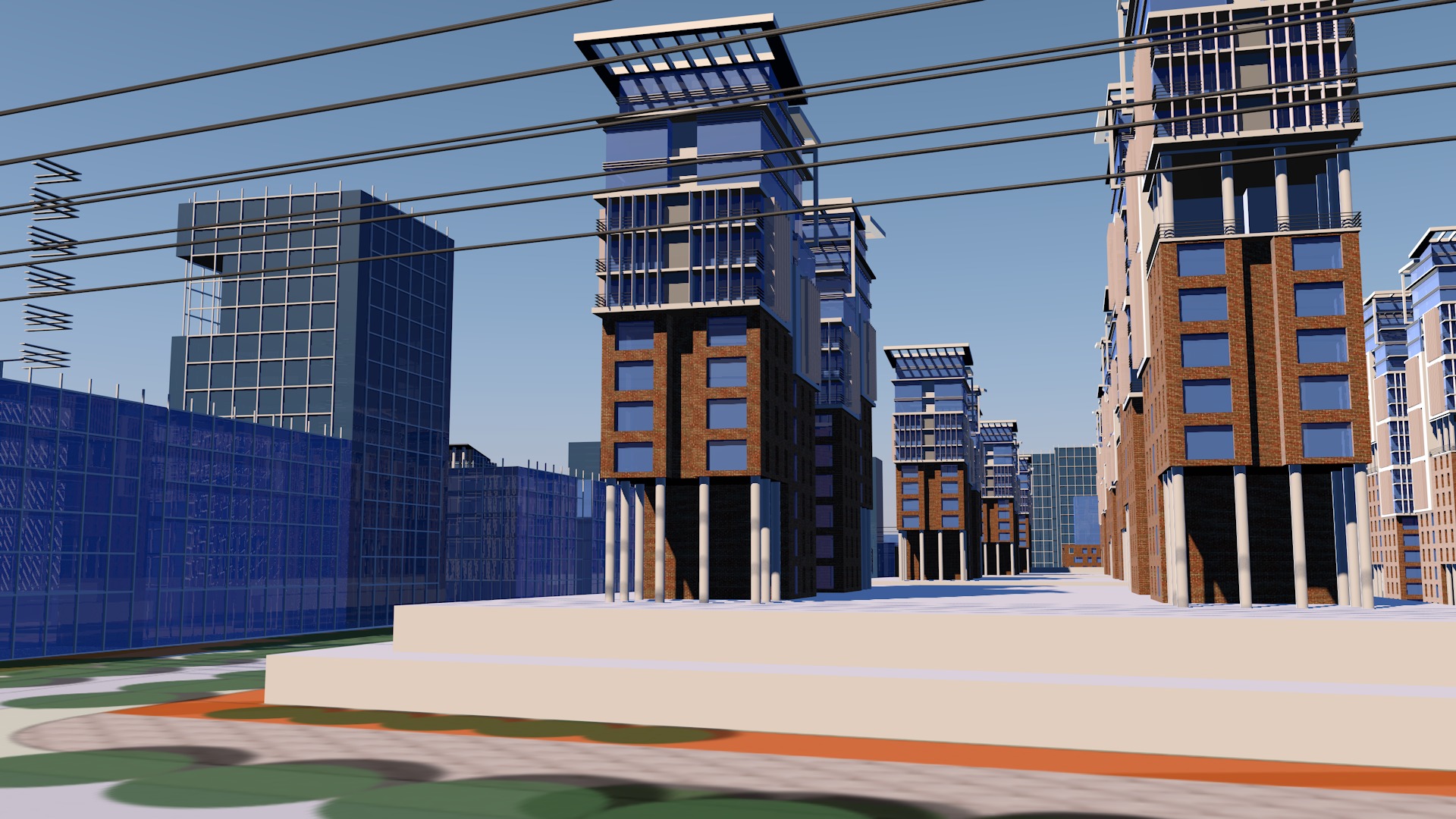 Urban highrise building ancillary building commercial building 3D model_2