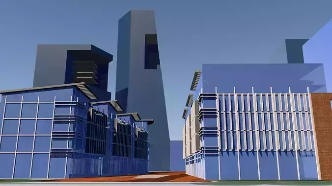 Urban highrise building ancillary building commercial building