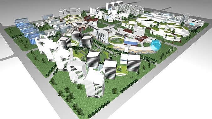 highrise building ancillary building commercial building 3D model