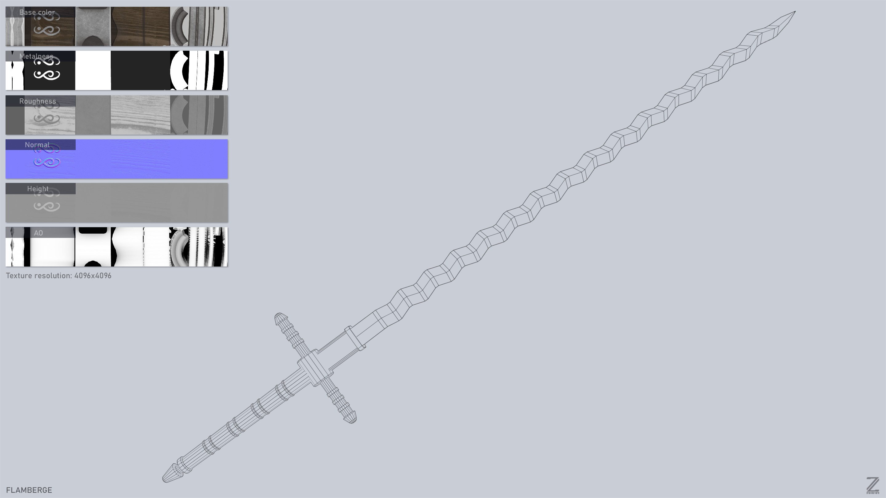 Flamberge Low-poly 3D model_3