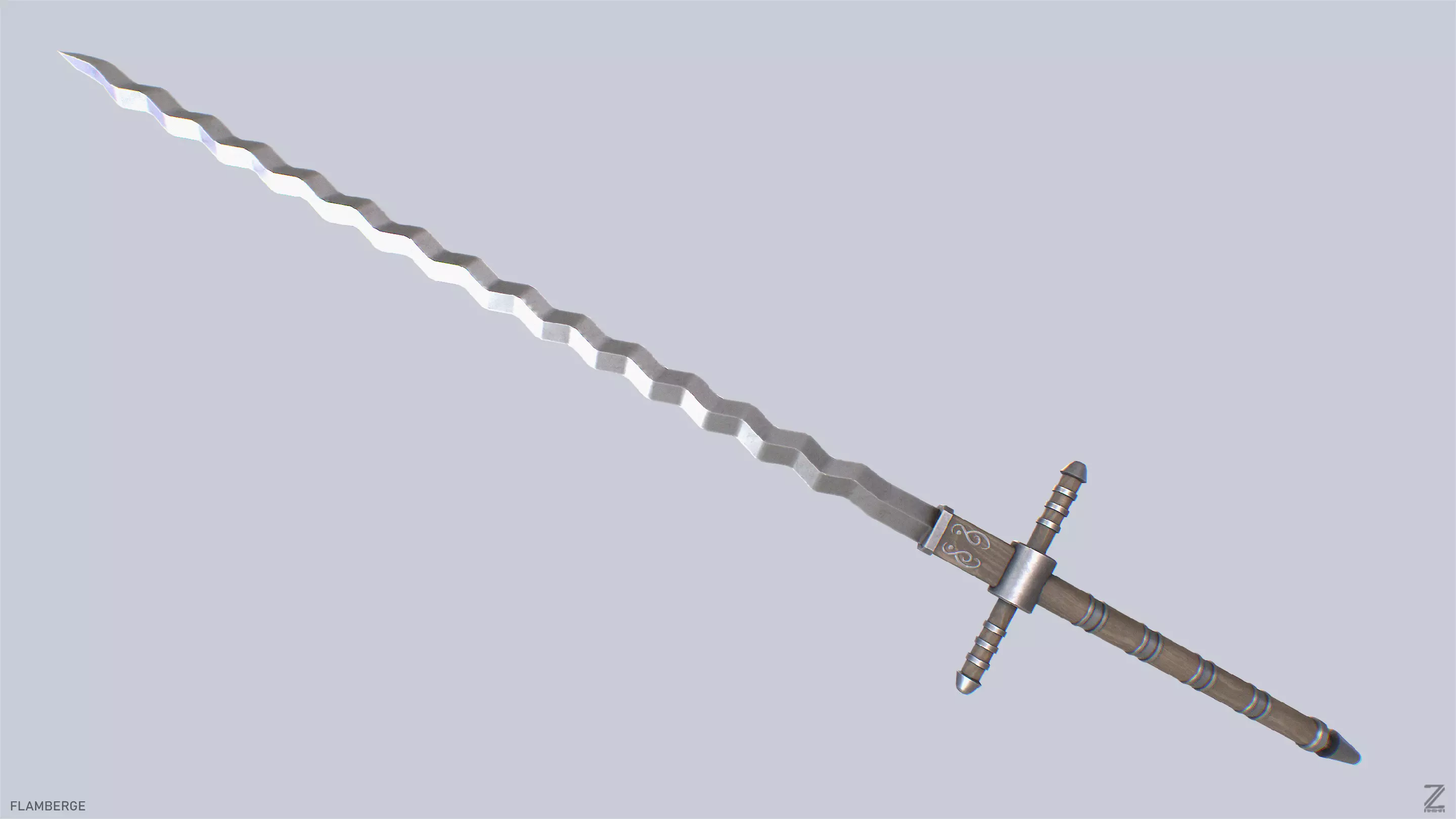 Flamberge Low-poly 3D model_0