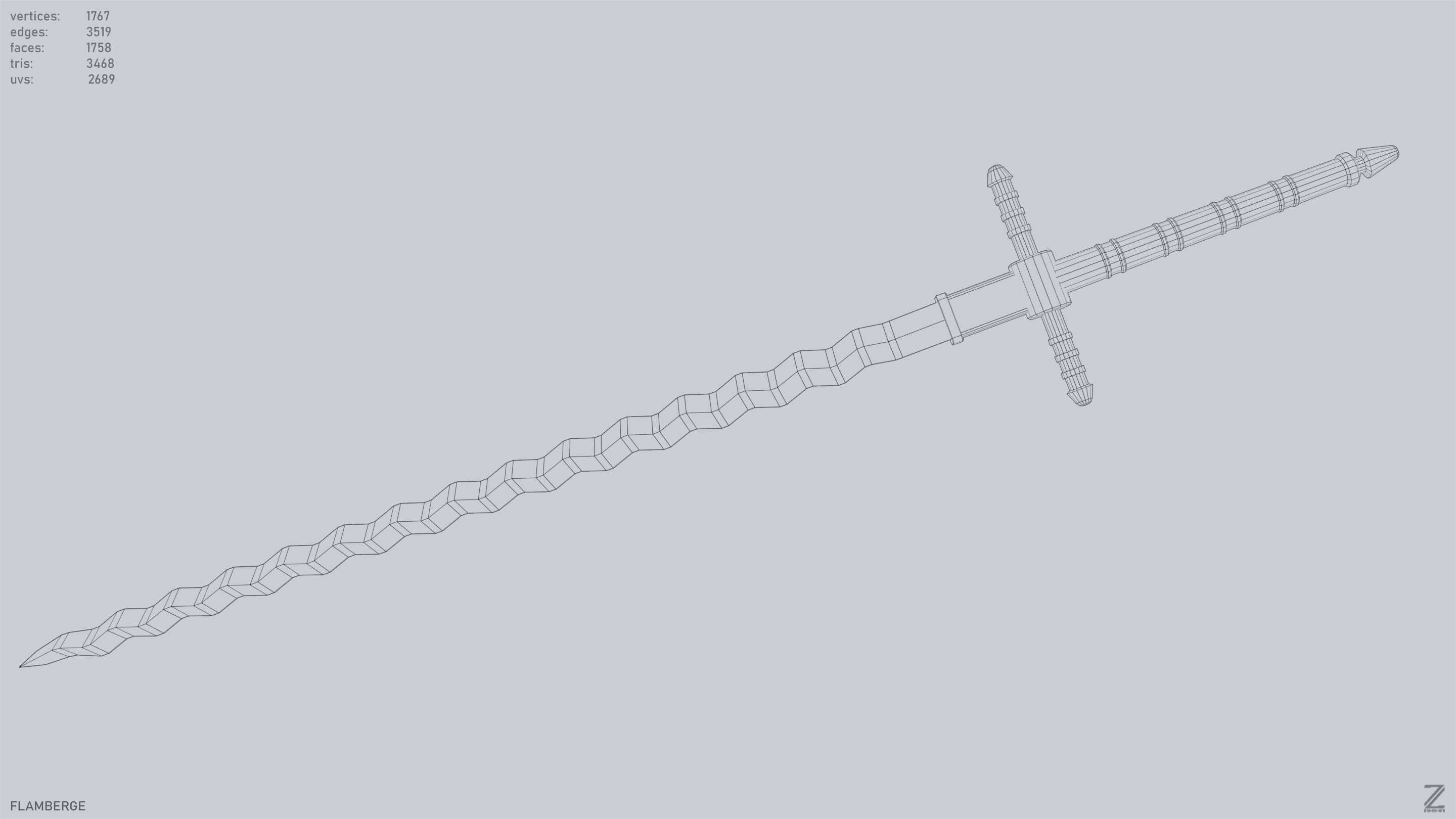 Flamberge Low-poly 3D model_14