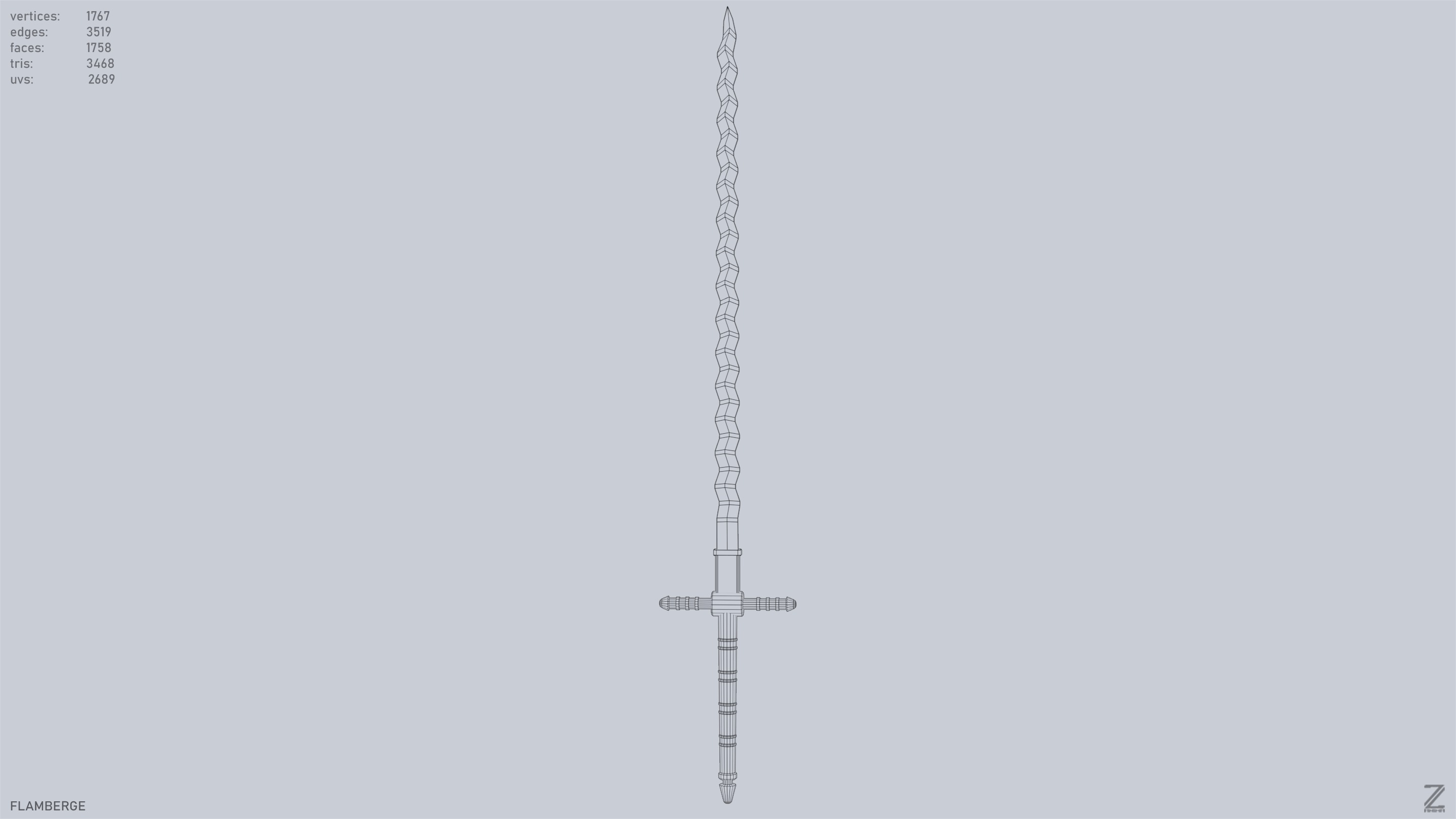 Flamberge Low-poly 3D model_9