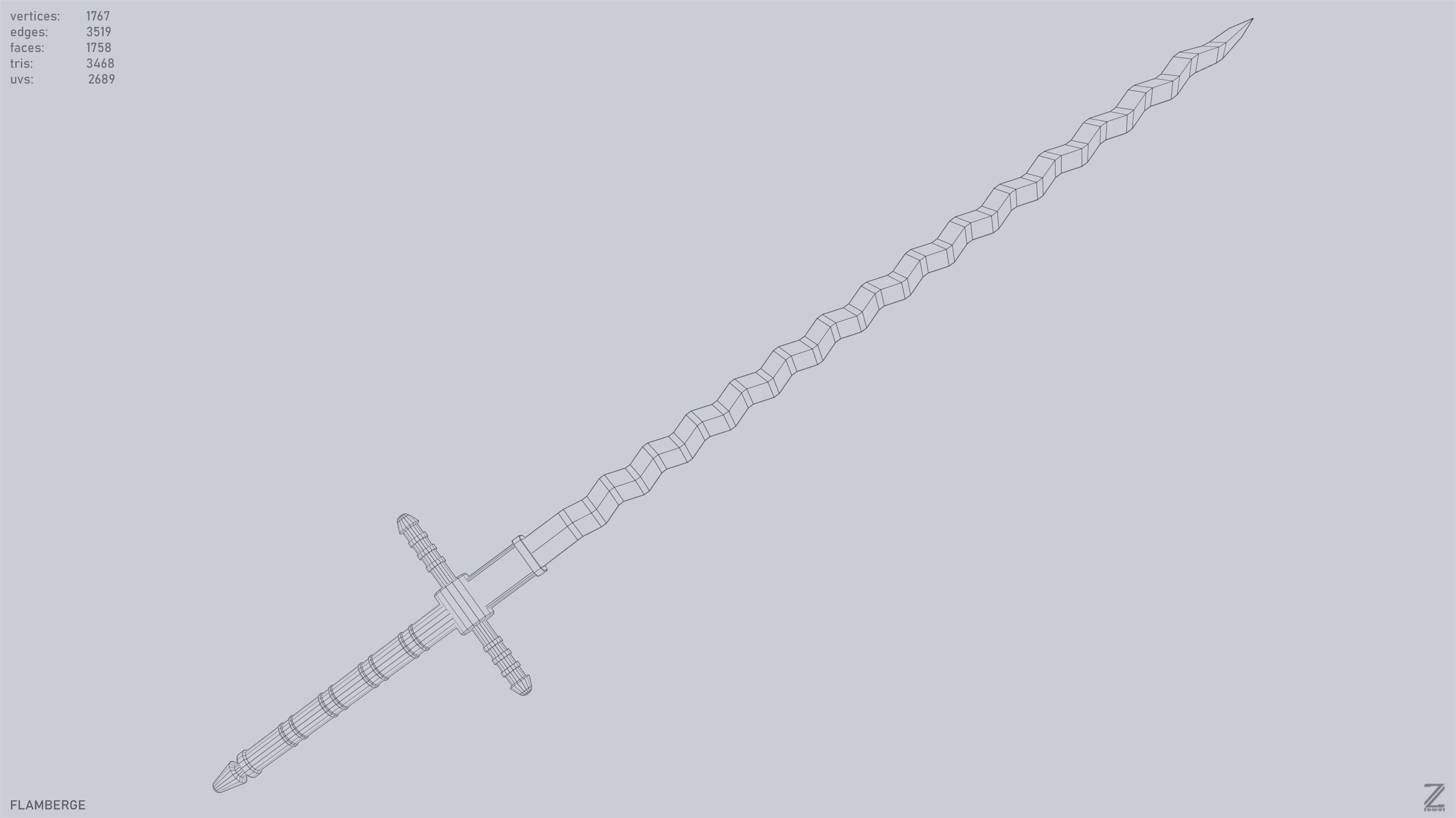 Flamberge Low-poly 3D model_15