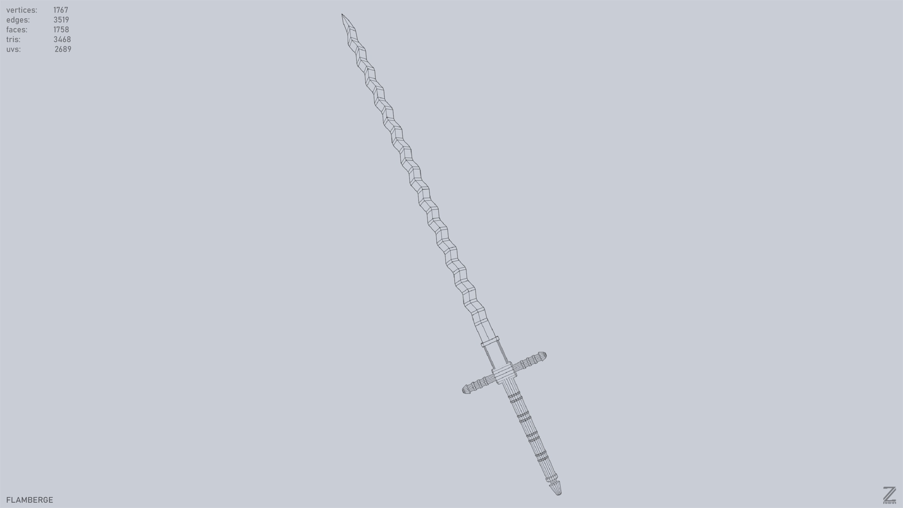 Flamberge Low-poly 3D model_10