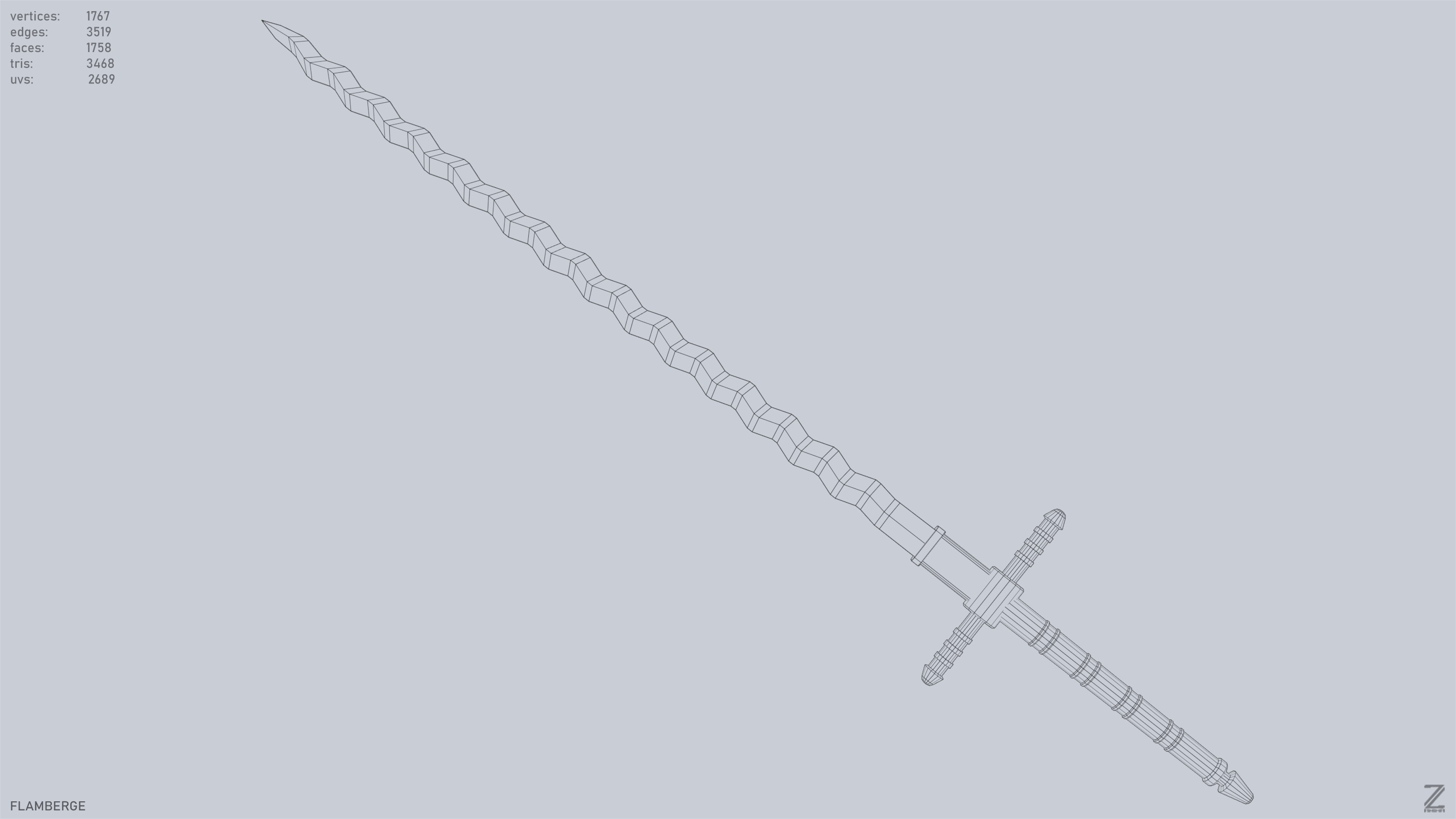 Flamberge Low-poly 3D model_11