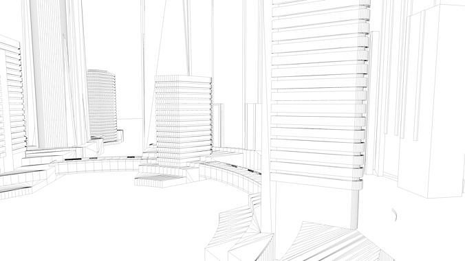 Urban highrise building ancillary building commercial 3D model 3