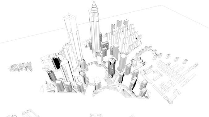 Urban highrise building ancillary building commercial 3D model 6