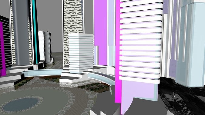 Urban highrise building ancillary building commercial 3D model 2