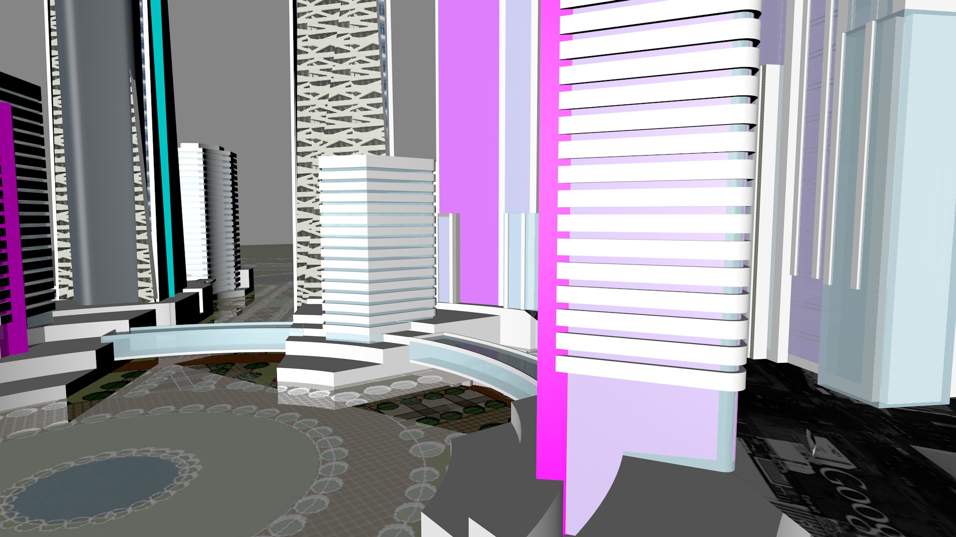 Urban highrise building ancillary building commercial 3D model_1