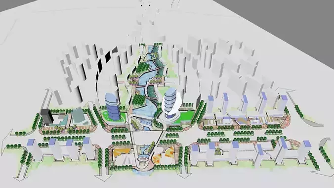 Urban highrise building ancillary building commercial