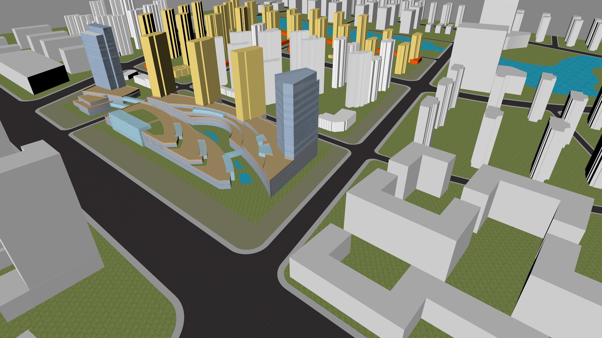 Urban highrise building ancillary building commercial building 3D model_2