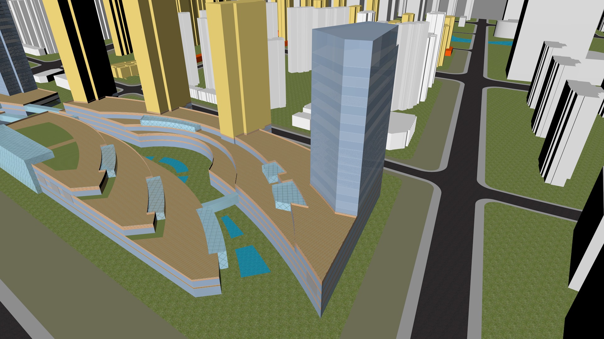 Urban highrise building ancillary building commercial building 3D model_3