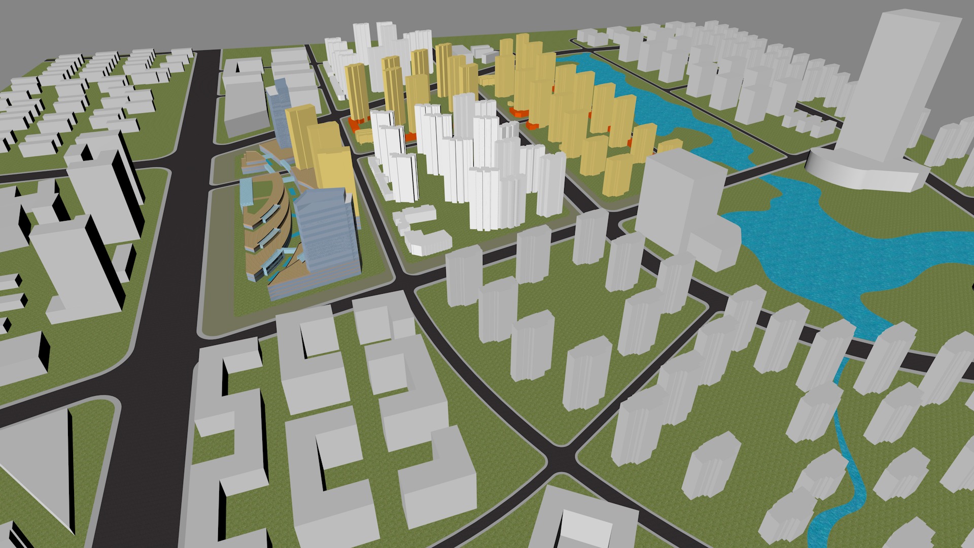 Urban highrise building ancillary building commercial building 3D model_1