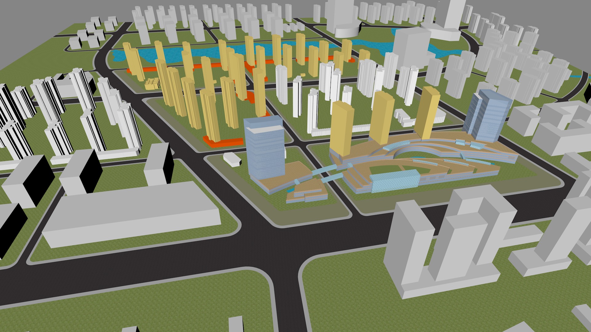 Urban highrise building ancillary building commercial building 3D model_5