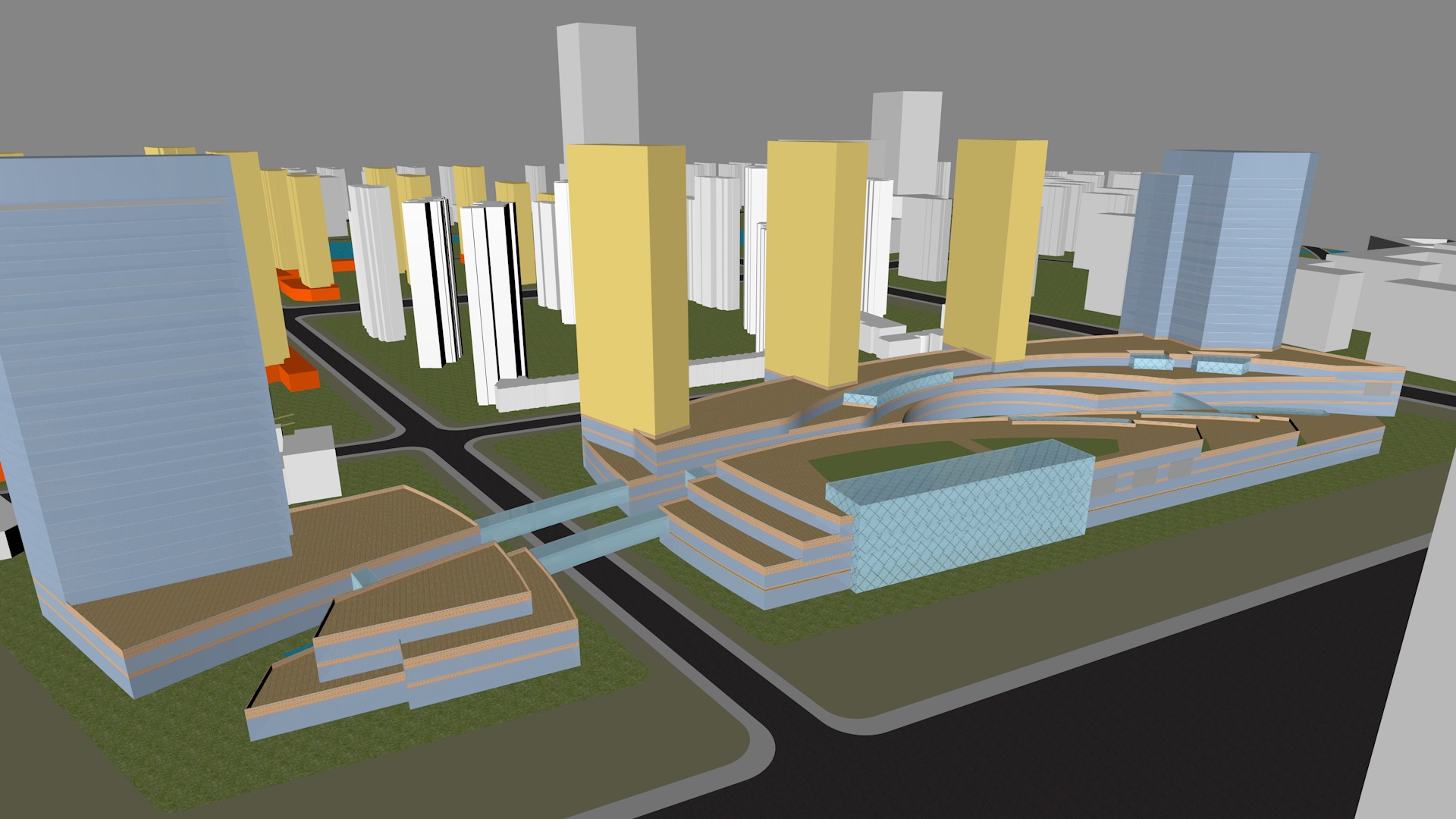 Urban highrise building ancillary building commercial building 3D model_4