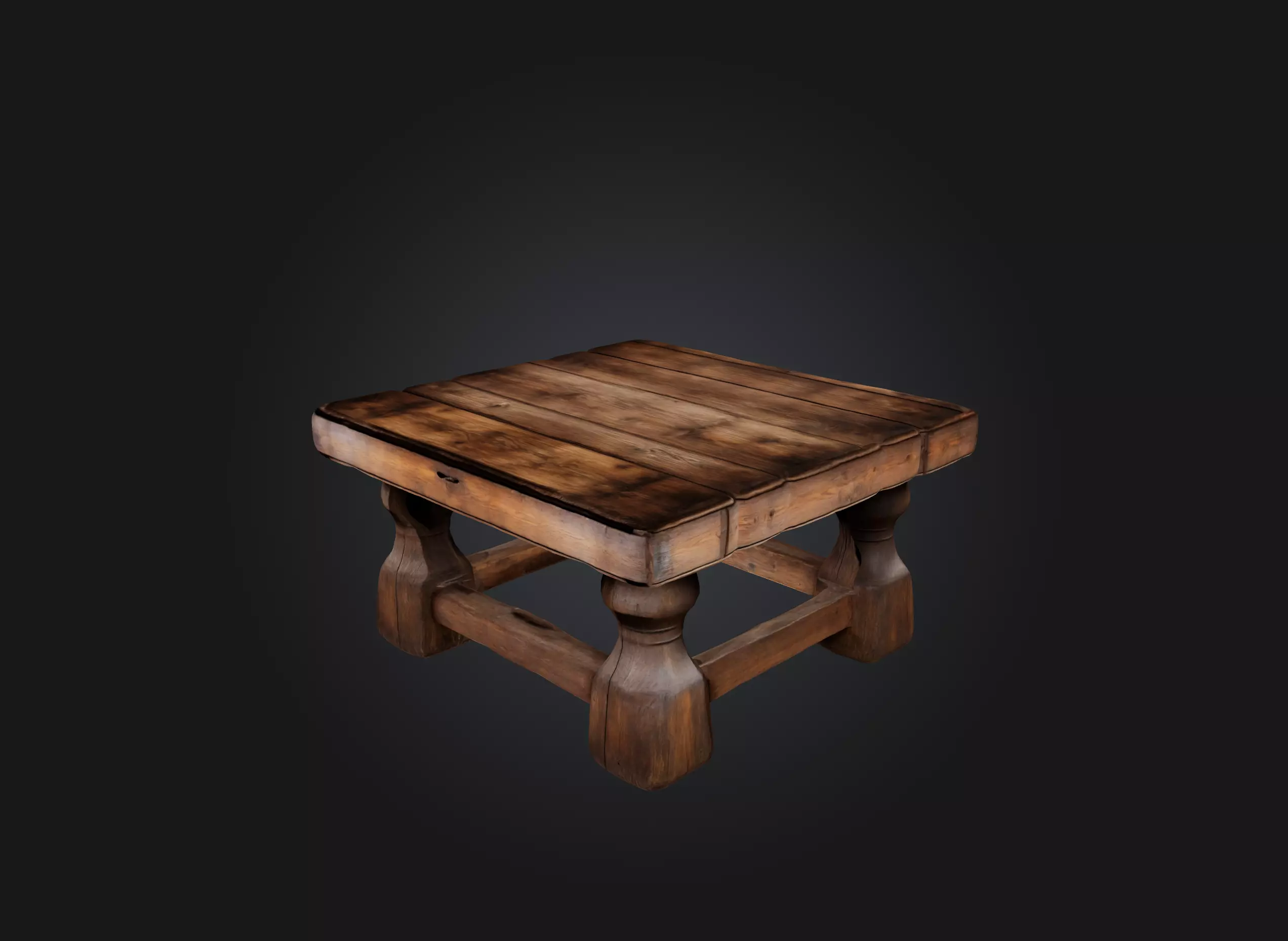 An old wooden table Low-poly 3D model_0