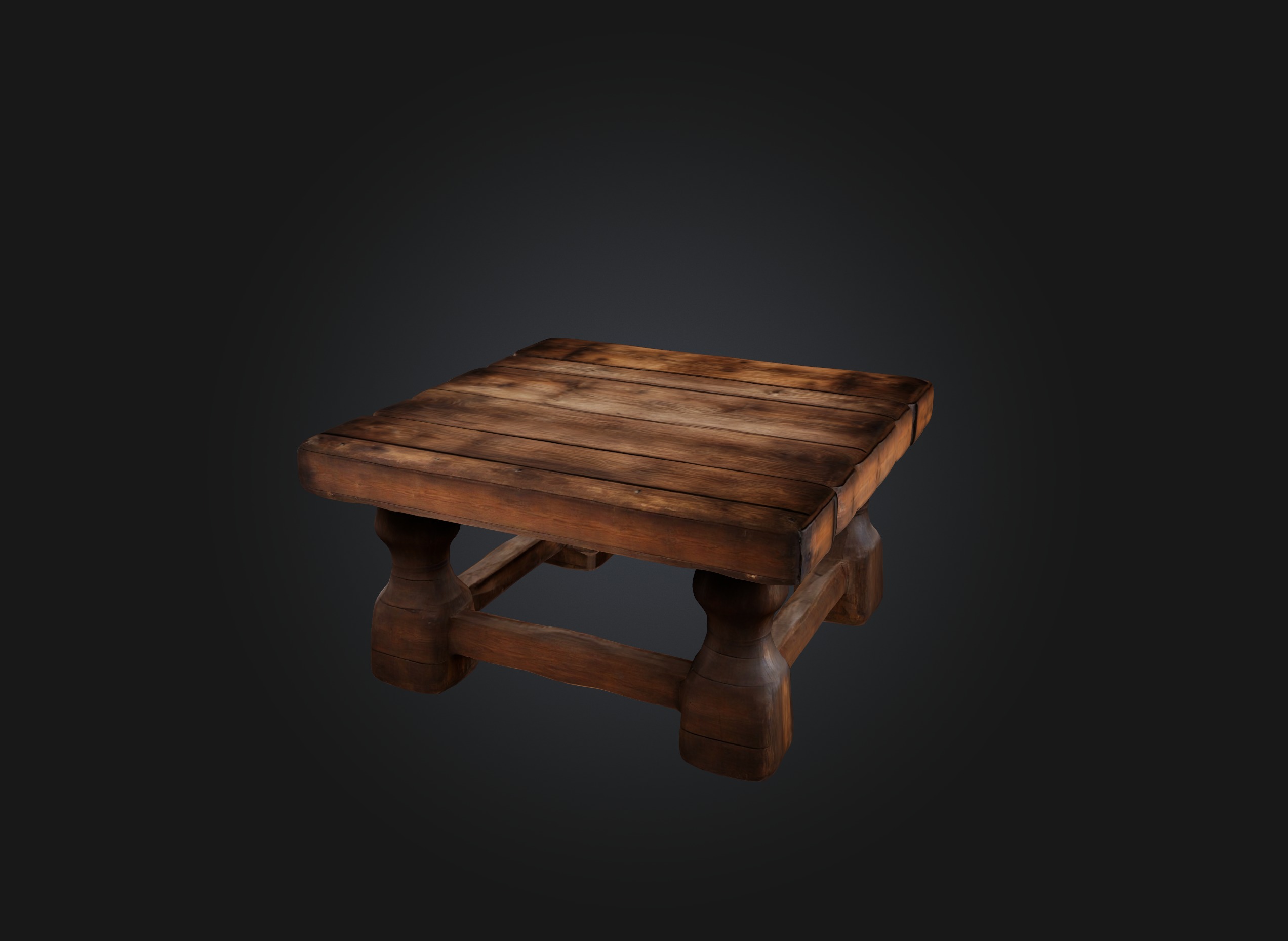An old wooden table Low-poly 3D model_2