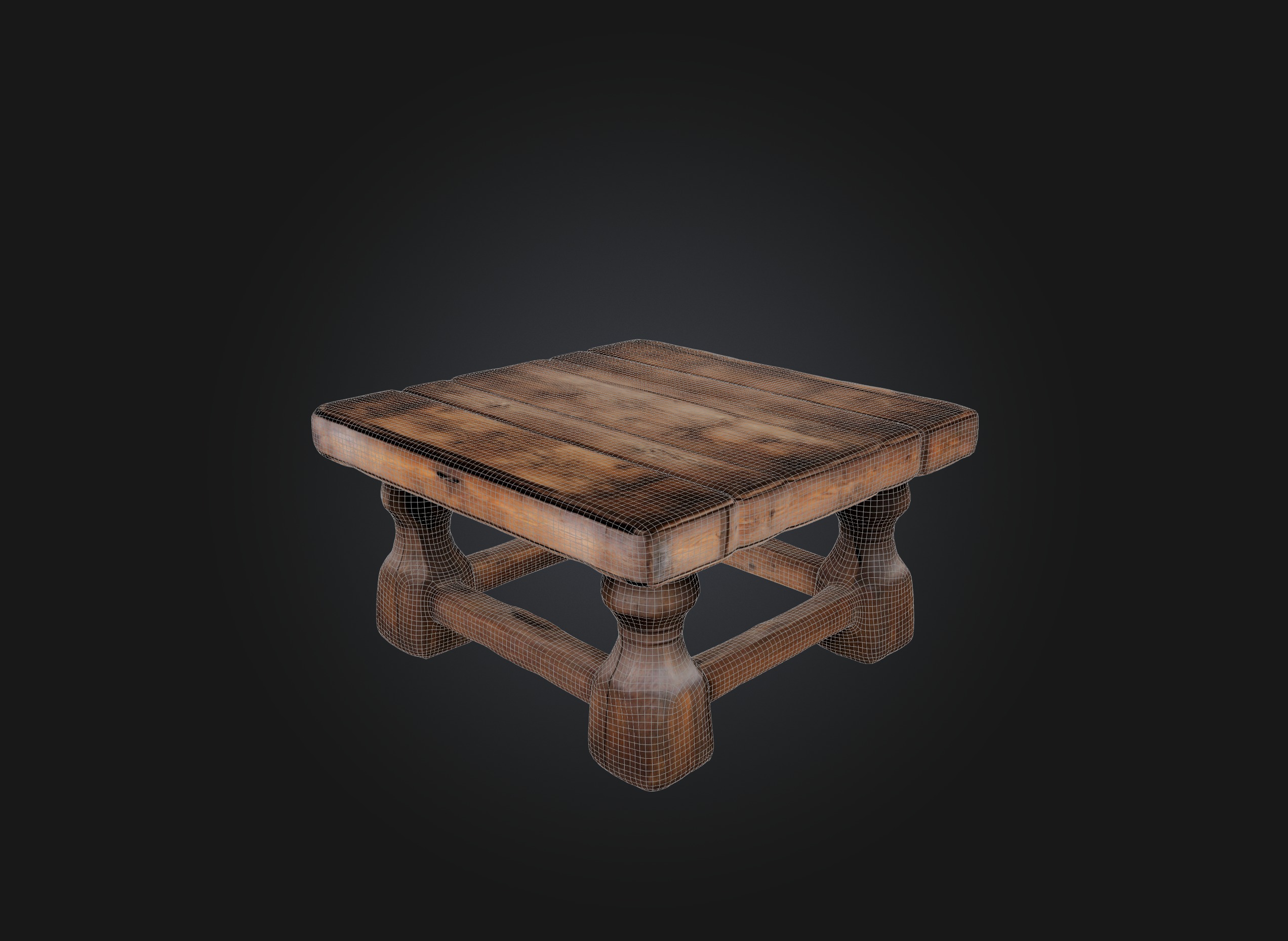 An old wooden table Low-poly 3D model_5