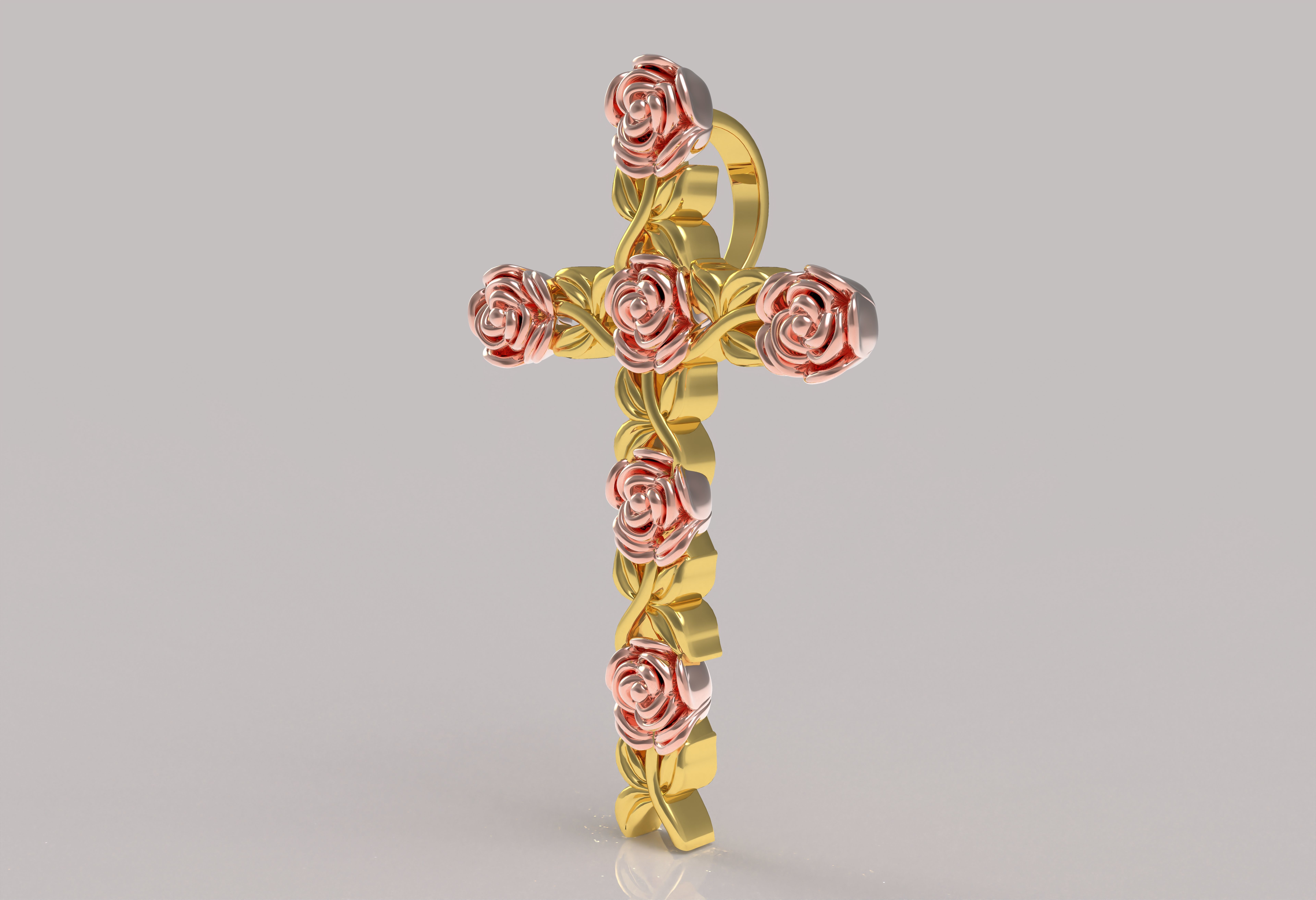 Rose Flower Branch Cross Pendant 3D print model_19