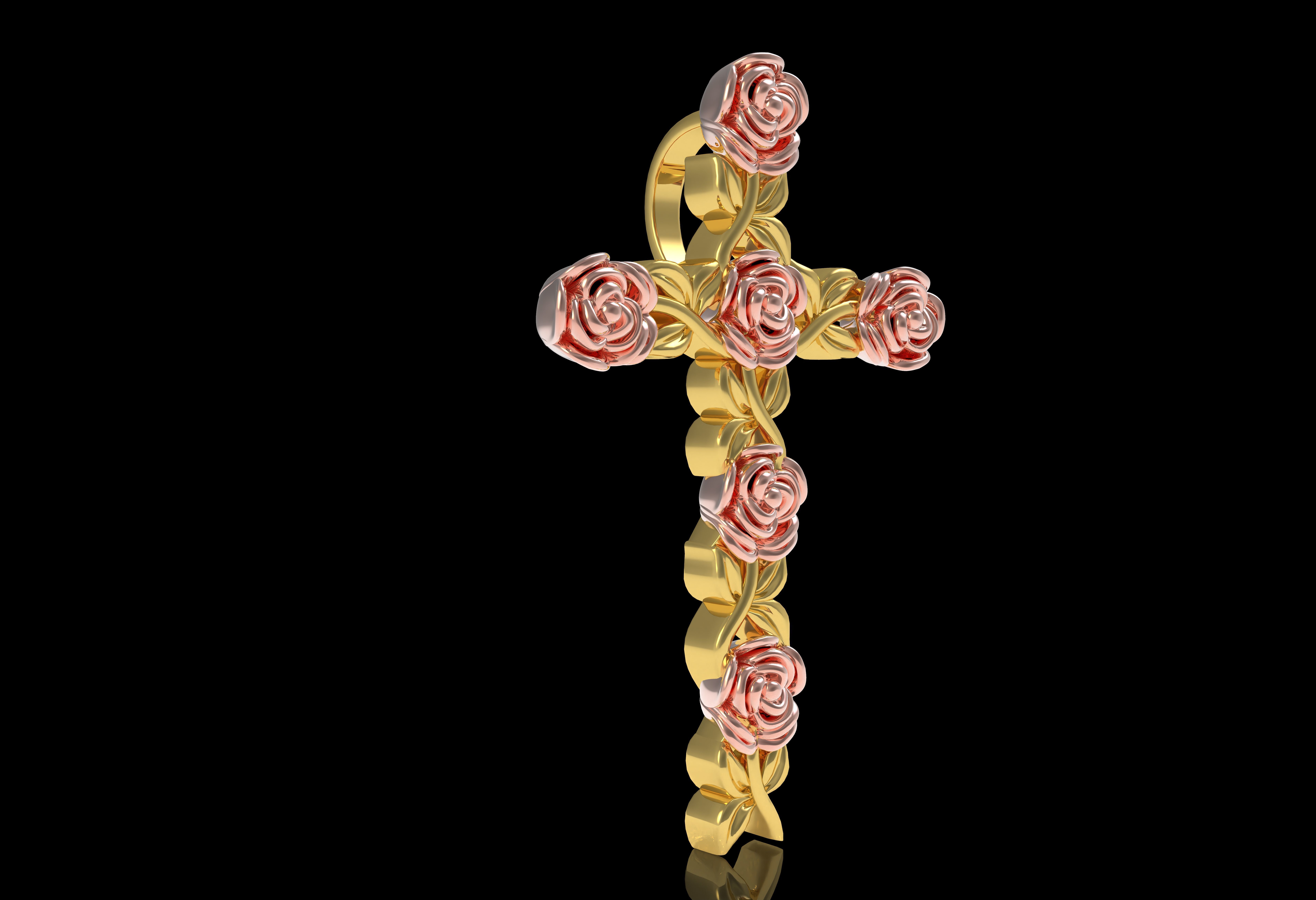 Rose Flower Branch Cross Pendant 3D print model_24