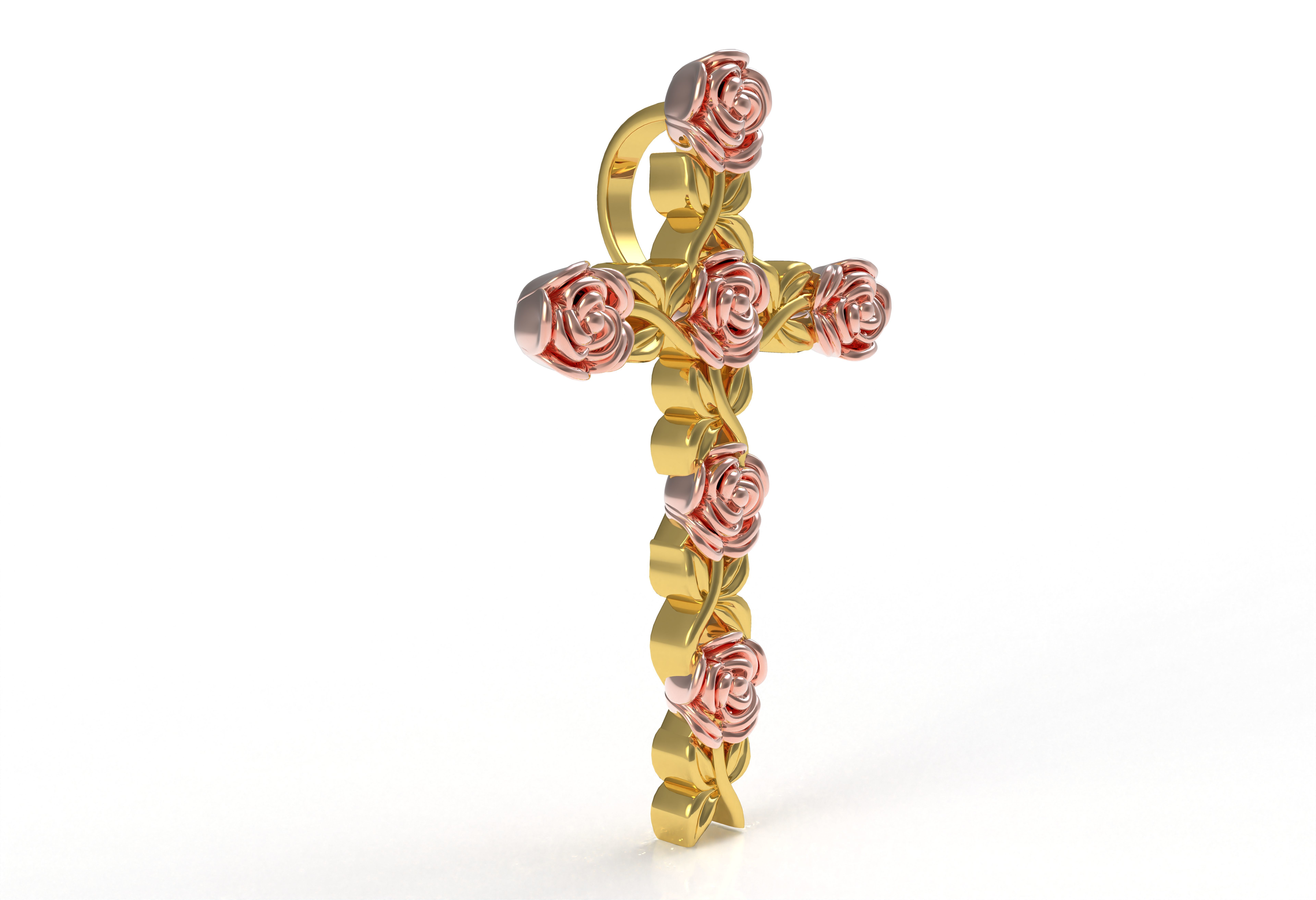 Rose Flower Branch Cross Pendant 3D print model_2