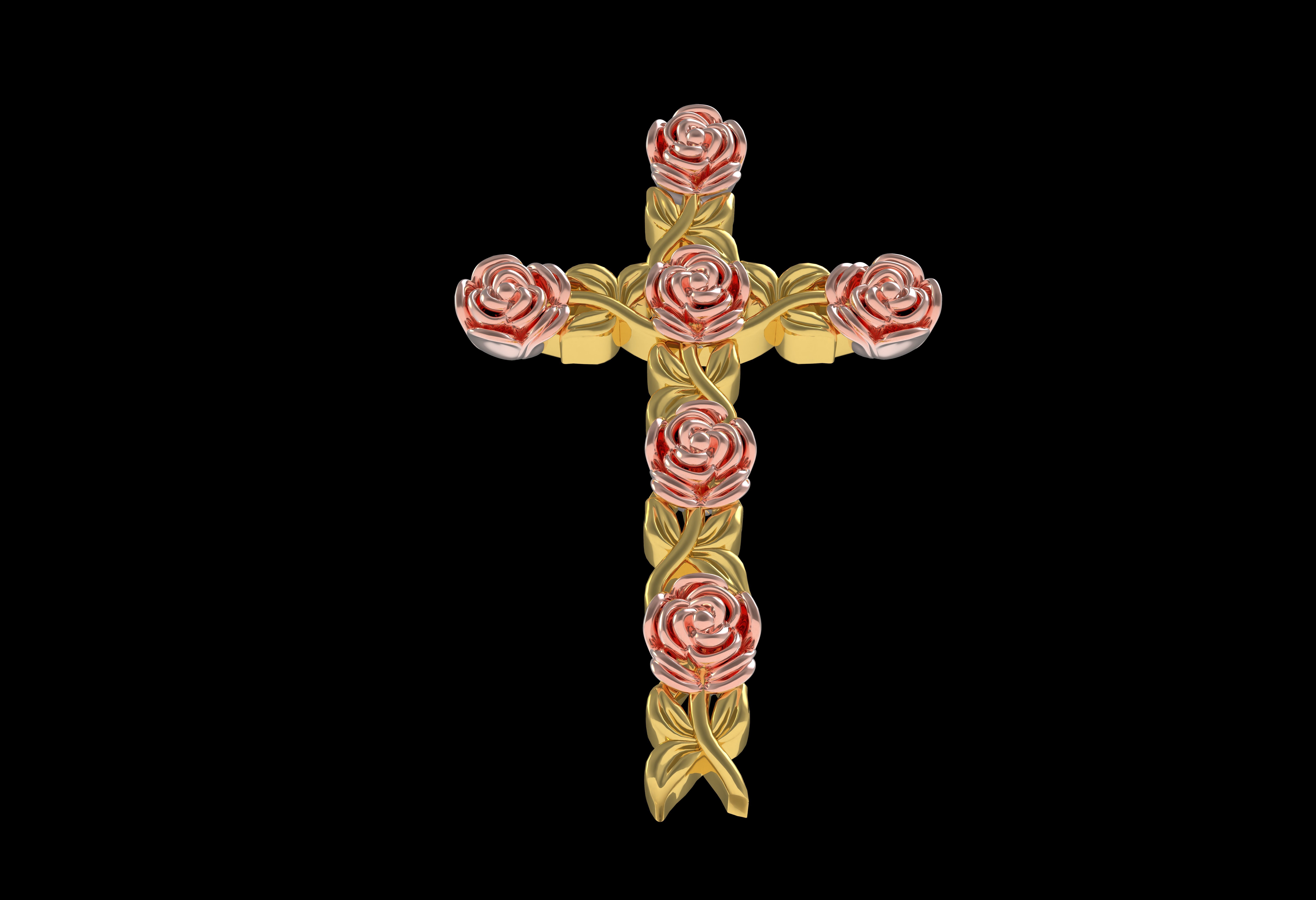 Rose Flower Branch Cross Pendant 3D print model_22