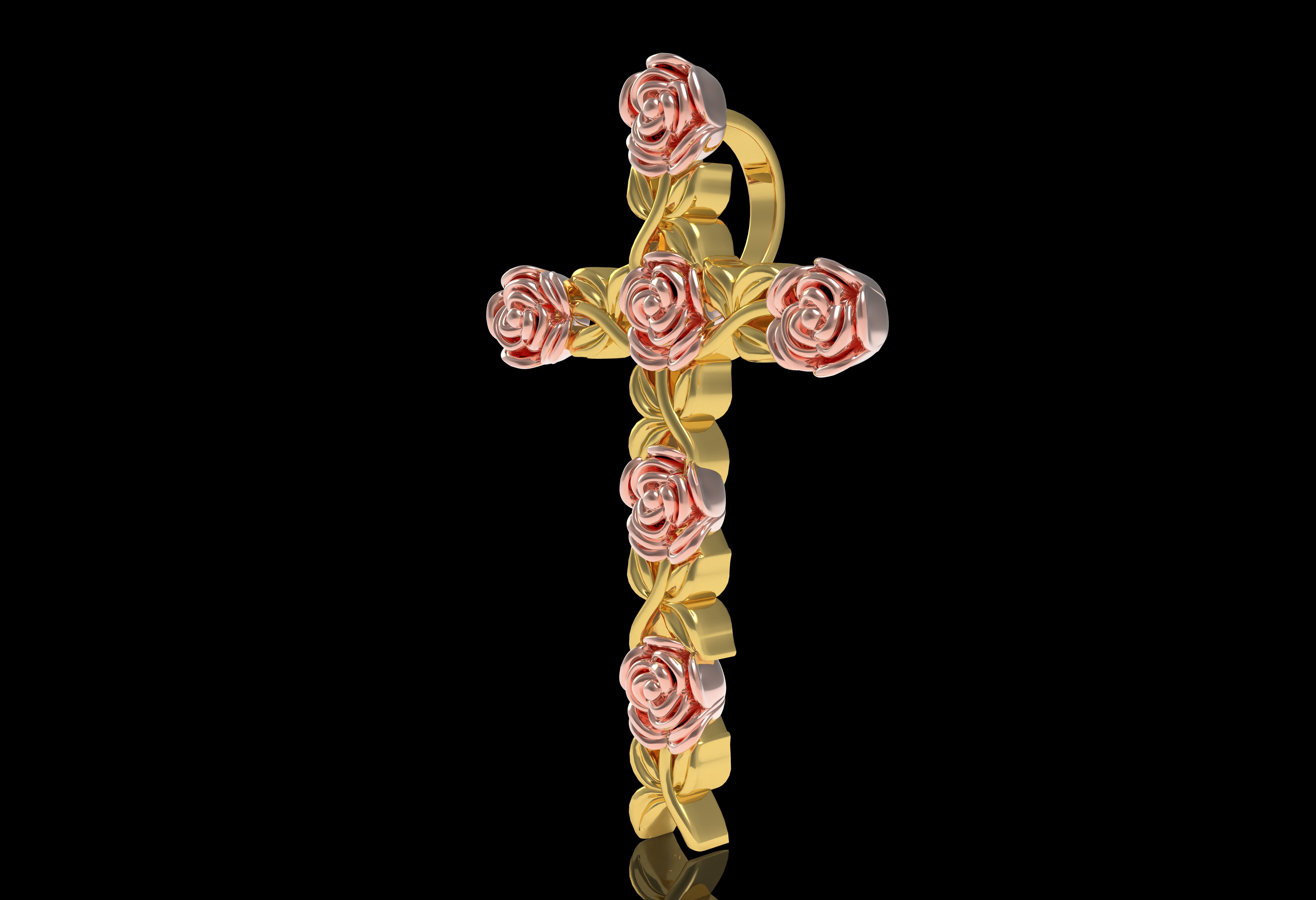 Rose Flower Branch Cross Pendant 3D print model_23